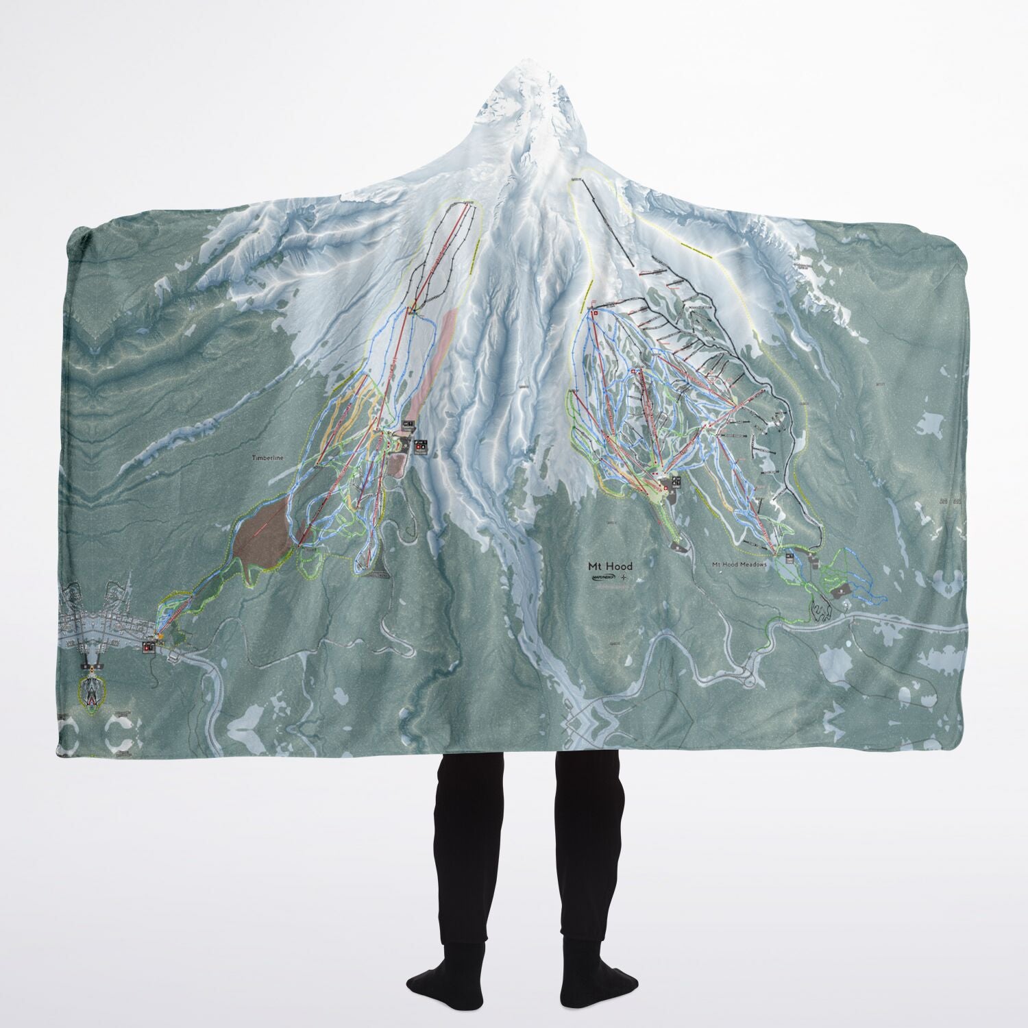 Mt Hood, Oregon Ski Trail Map - Adult Hooded Blanket