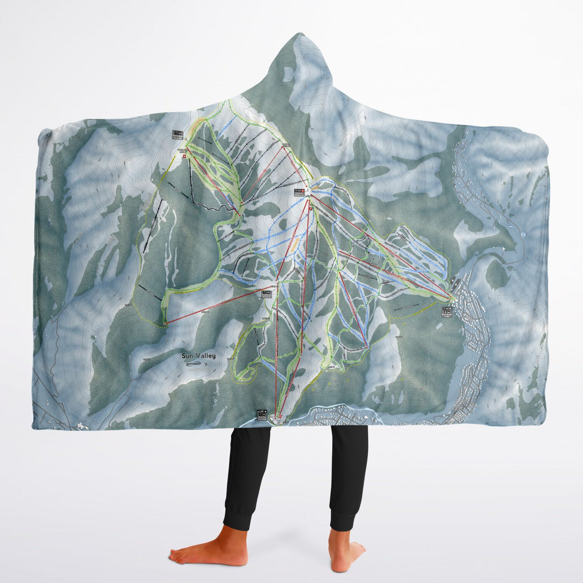 Sun Valley, Idaho Ski Trail Map - Youth Hooded Blanket