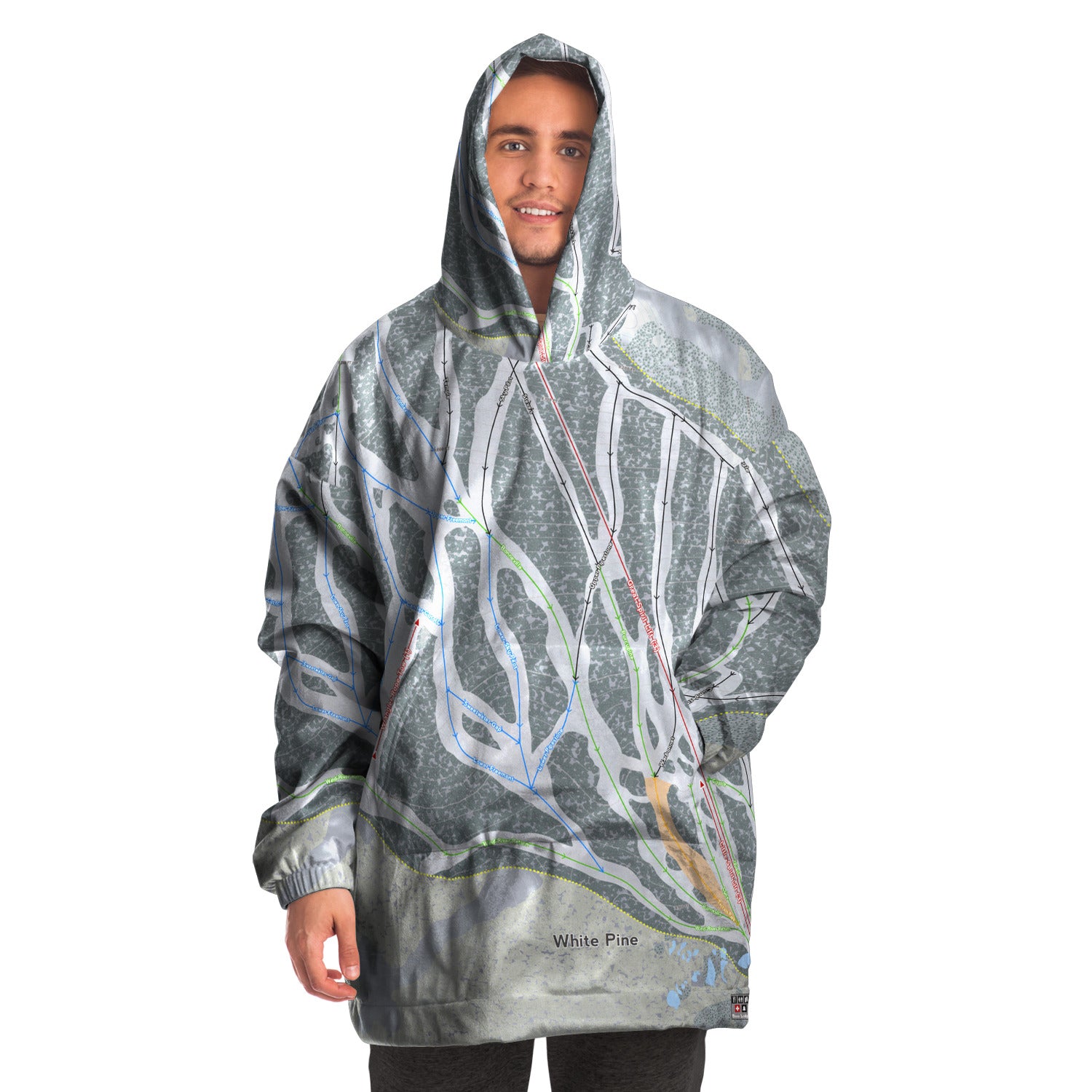 White Pine, Wyoming Ski Trail Map Snug Hoodie