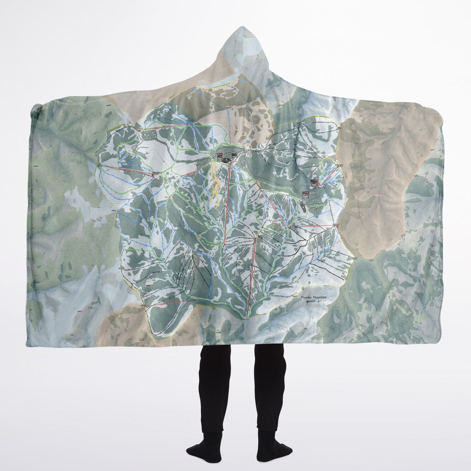 Powder Mountain, Utah Ski Trail Map - Adult Hooded Blanket