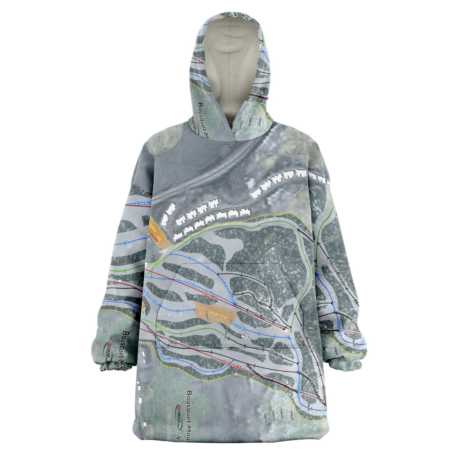 Bousquet Mountain, Massachusetts Ski Trail Map Snug Hoodie