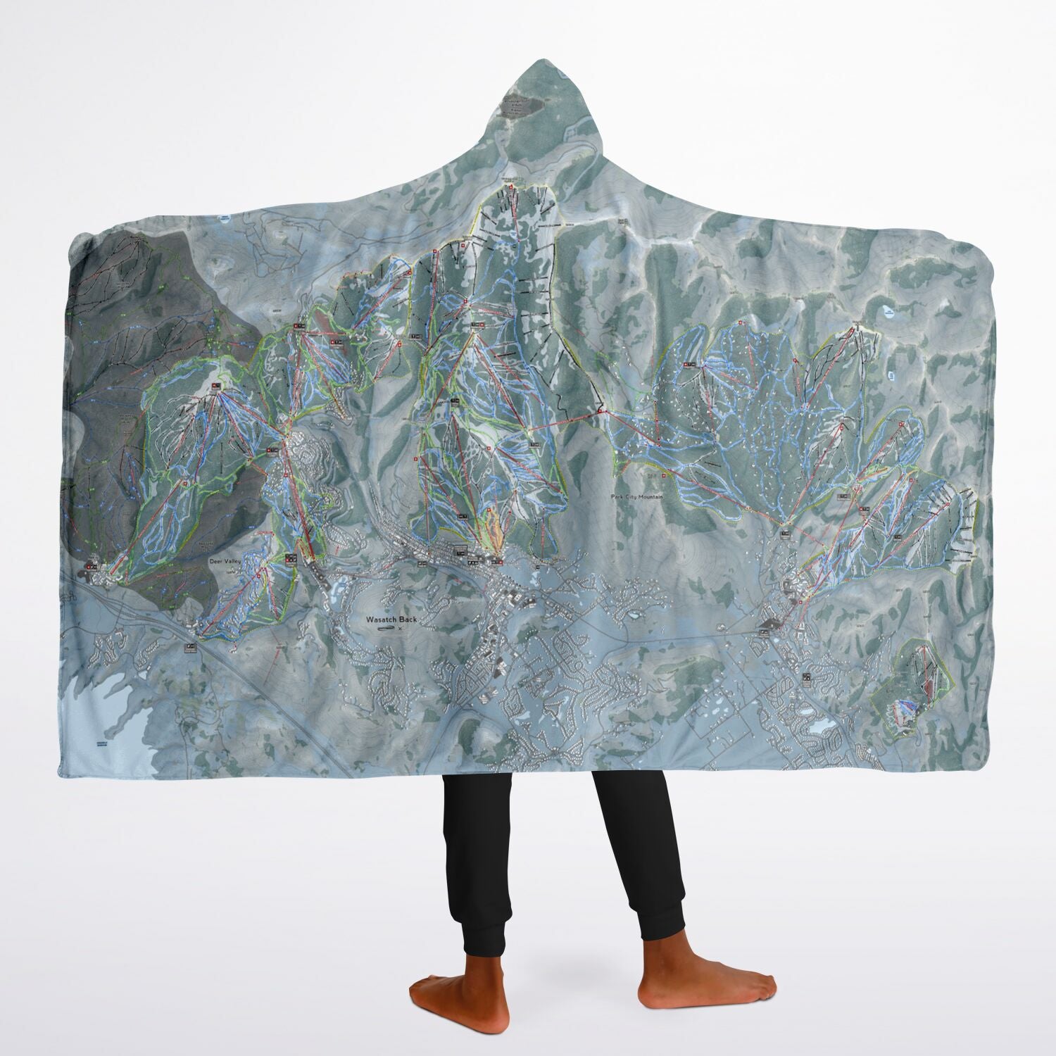 Wasatch Back, Utah Ski Trail Map - Youth Hooded Blanket