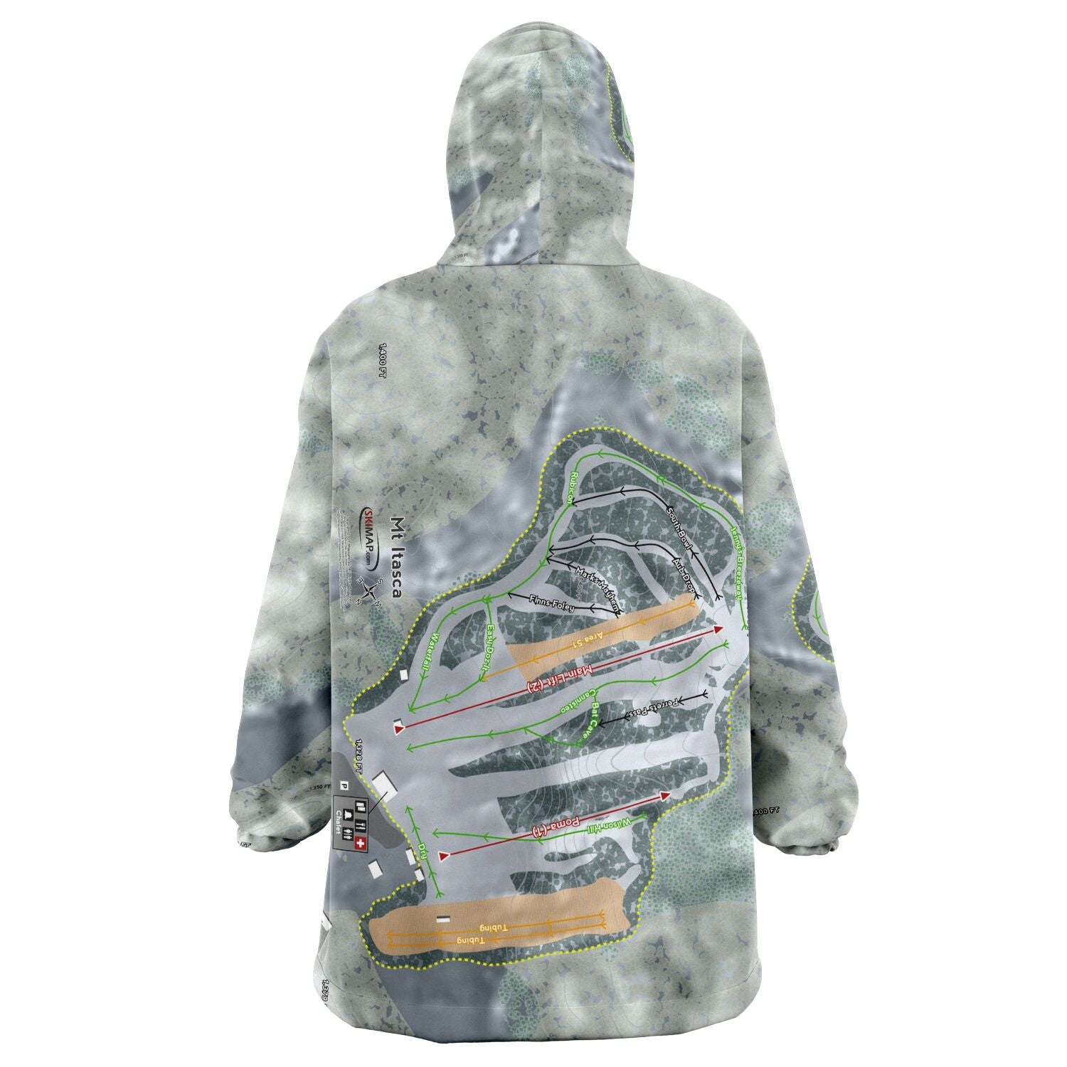 Mt Itasca, Minnesota Ski Trail Map Snug Hoodie