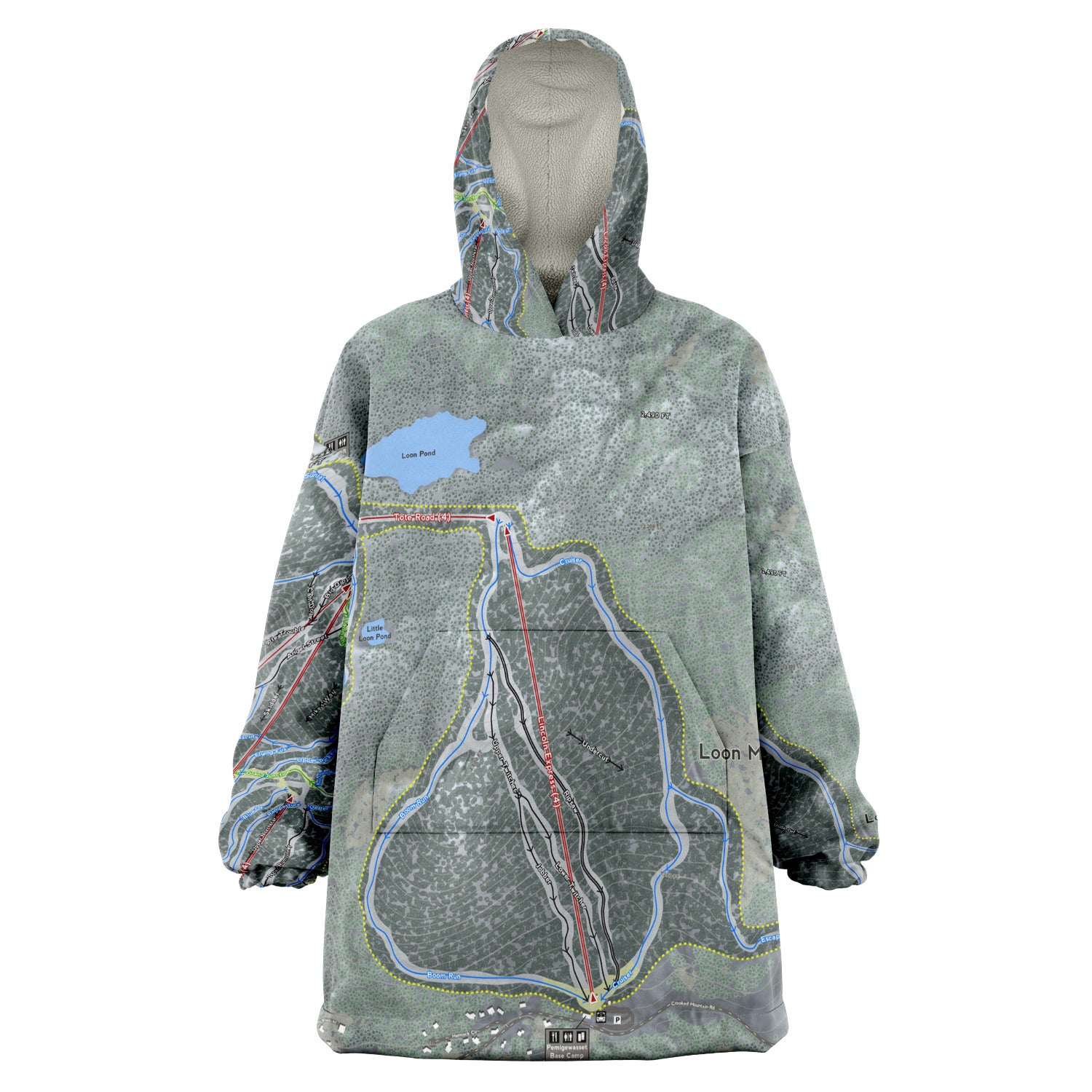 Loon Mountain, New Hampshire Ski Trail Map - Snug Hoodie