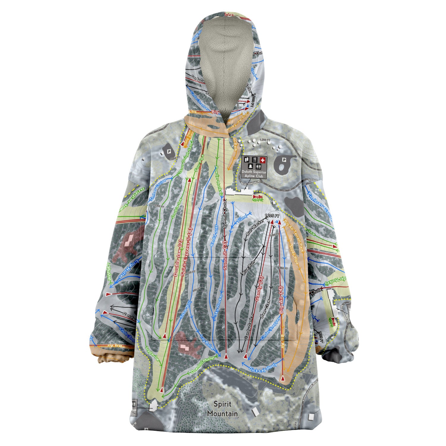 Spirit Mountain, Minnesota Ski Trail Map - Snug Hoodie