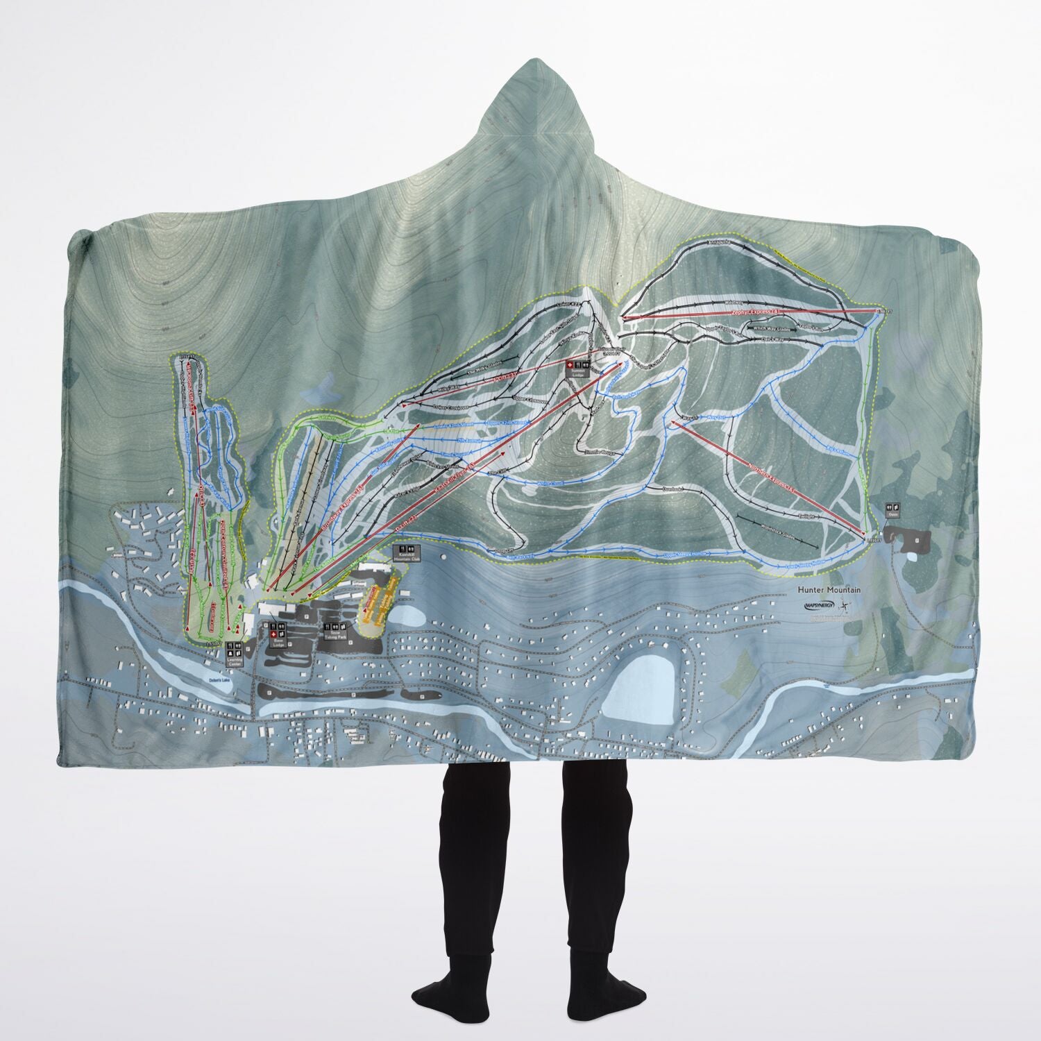 Hunter Mountain, New York Ski Trail Map - Adult Hooded Blanket