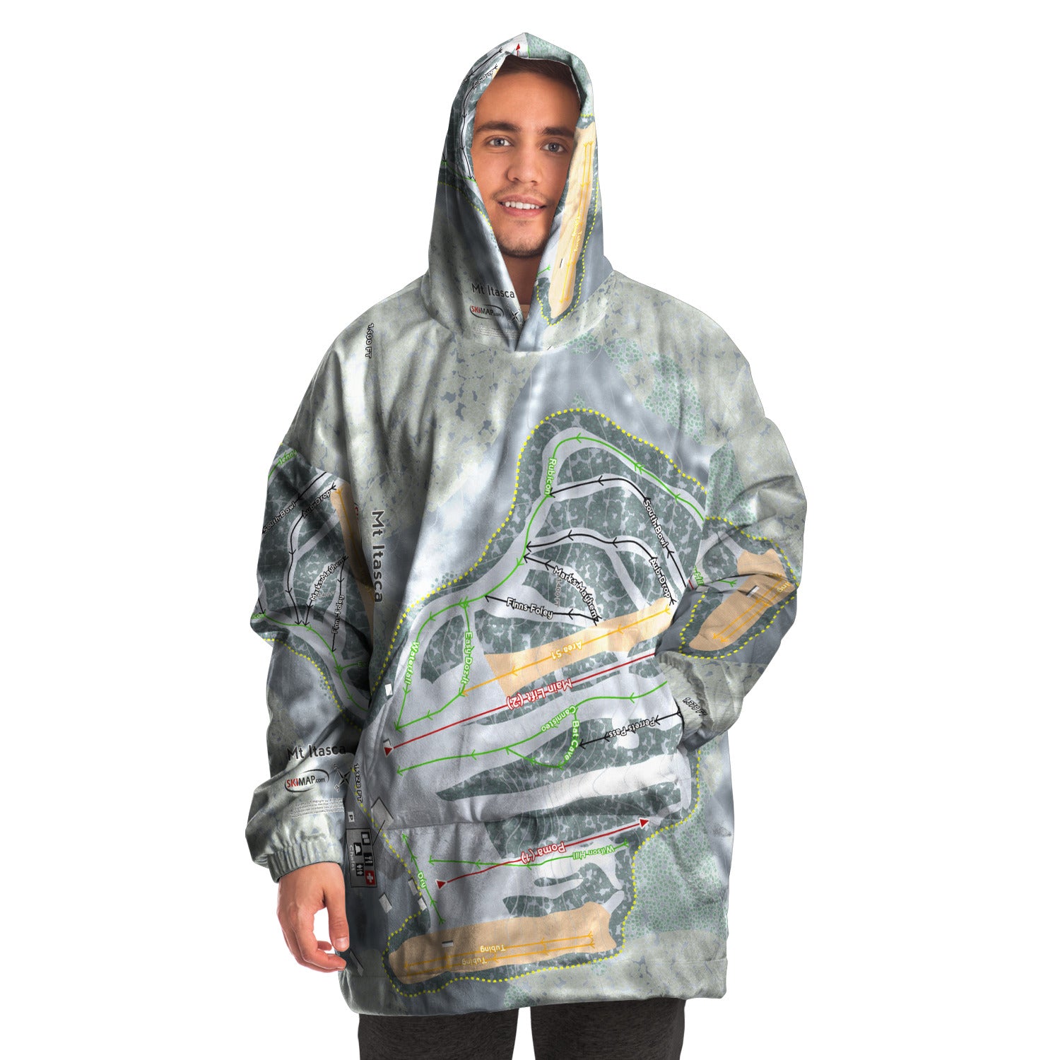 Mt Itasca, Minnesota Ski Trail Map Snug Hoodie