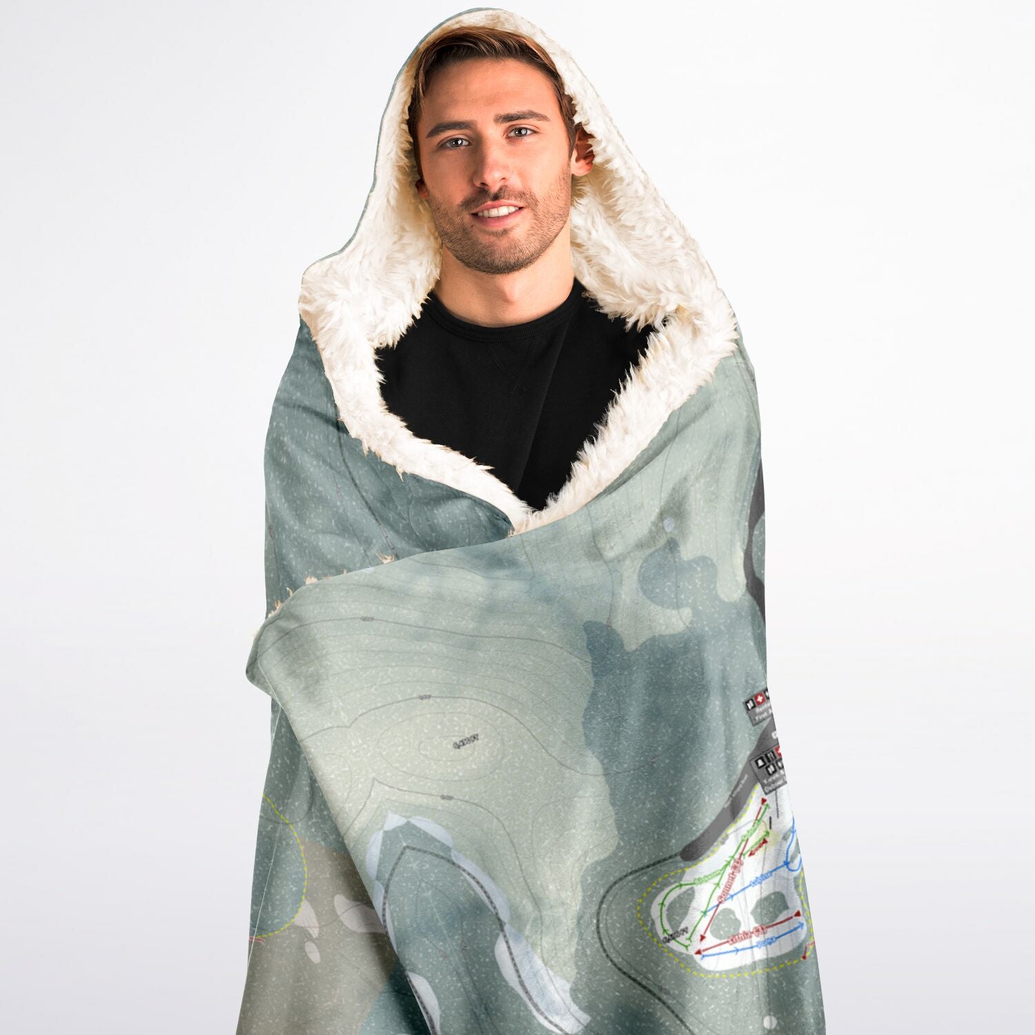 Mt. Ashland, Oregon Ski Trail Map - Adult Hooded Blanket