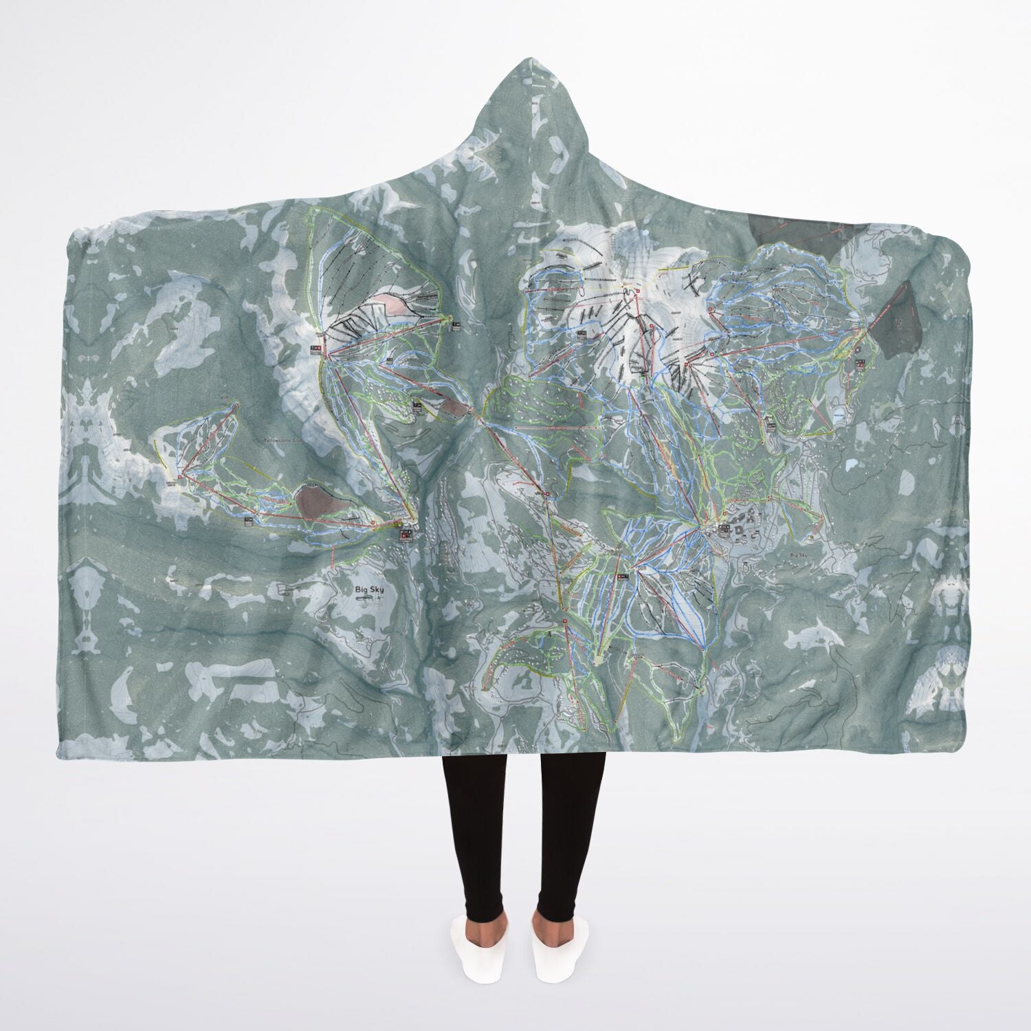 Big Skycombo, Montana Ski Trail Map - Adult Hooded Blanket