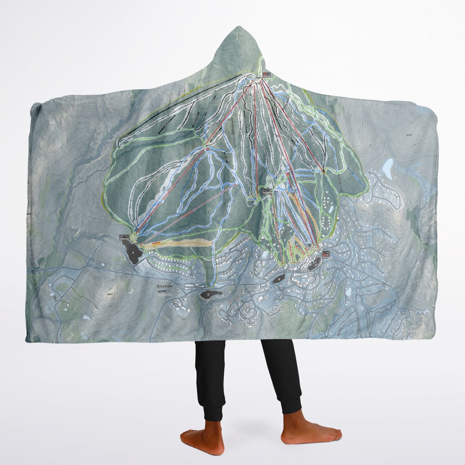 Stratton, Vermont Ski Trail Map - Youth Hooded Blanket