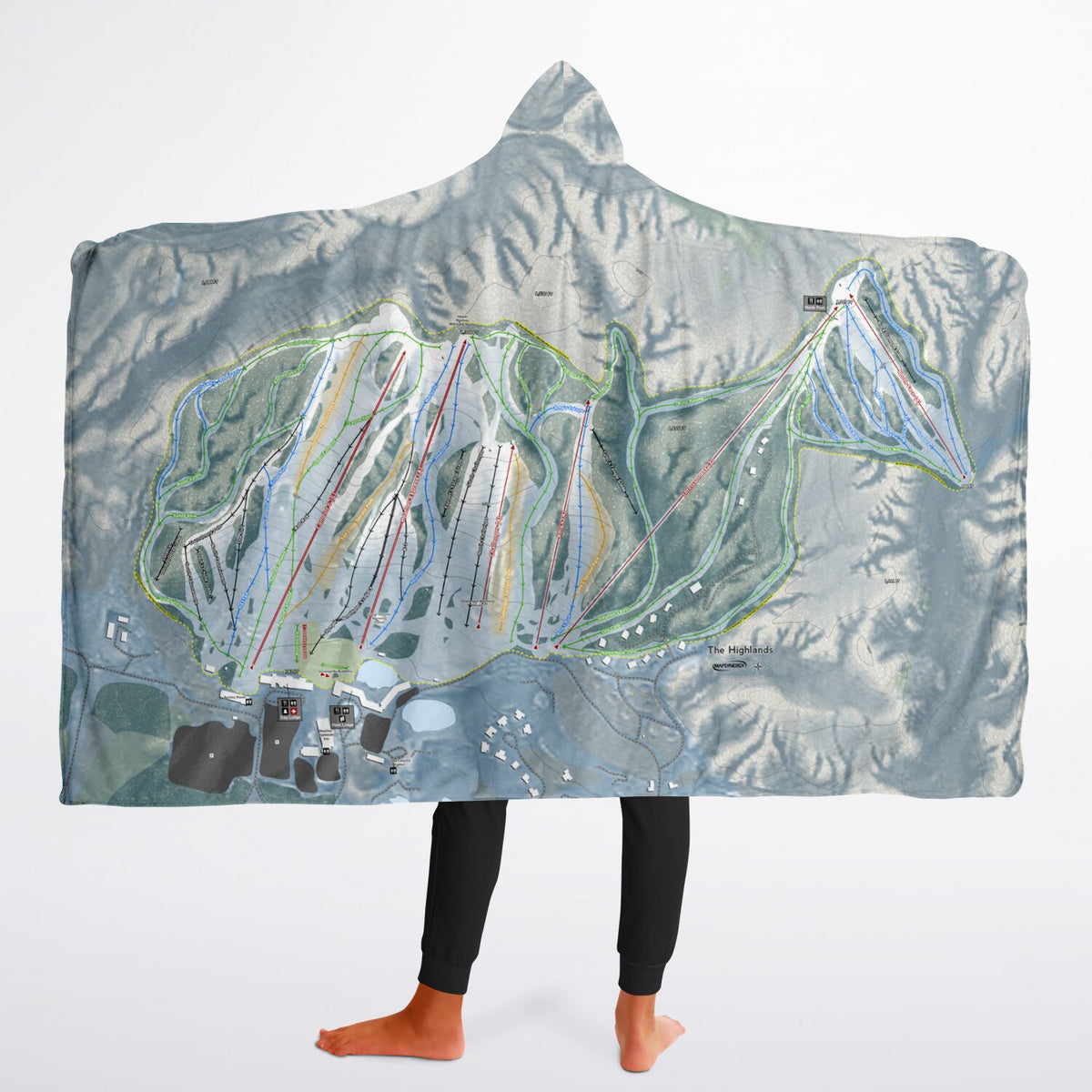 The Highlands, Michigan Ski Trail Map - Youth Hooded Blanket