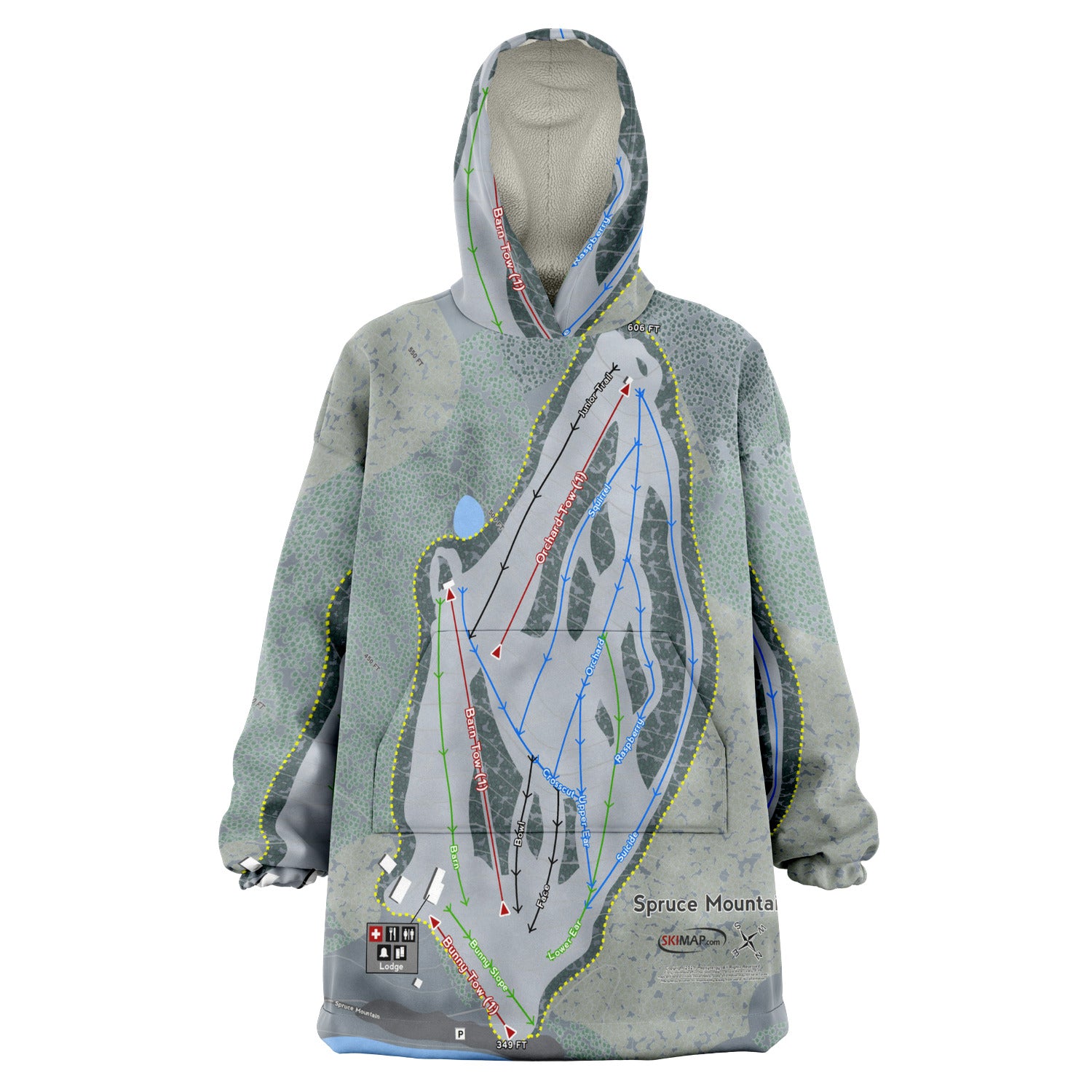 Spruce Mountain, Maine Ski Trail Map - Snug Hoodie