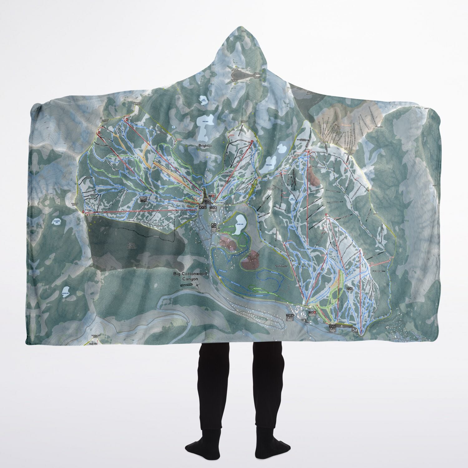 Big Cottonwood, Utah Ski Trail Map - Adult Hooded Blanket