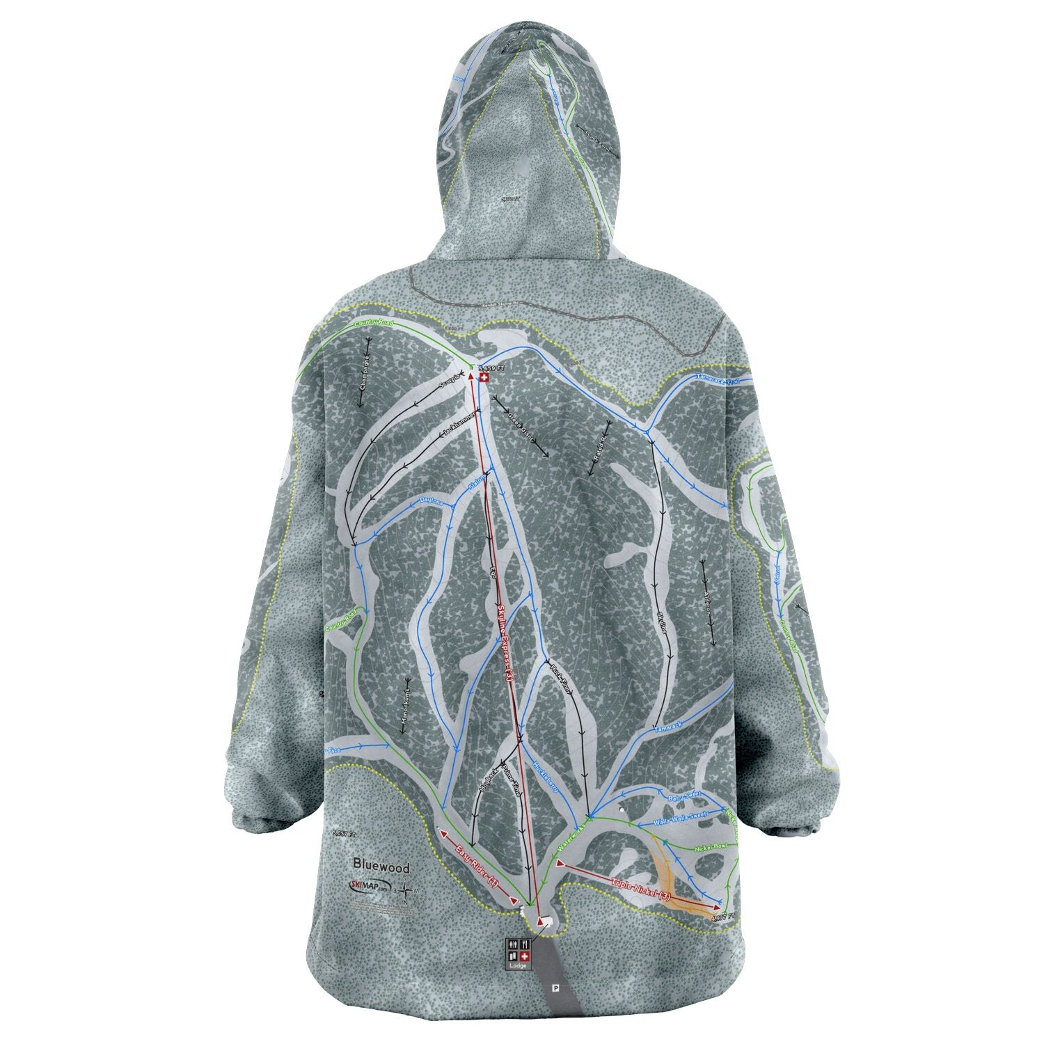 Bluewood, Washington Ski Trail Map Snug Hoodie