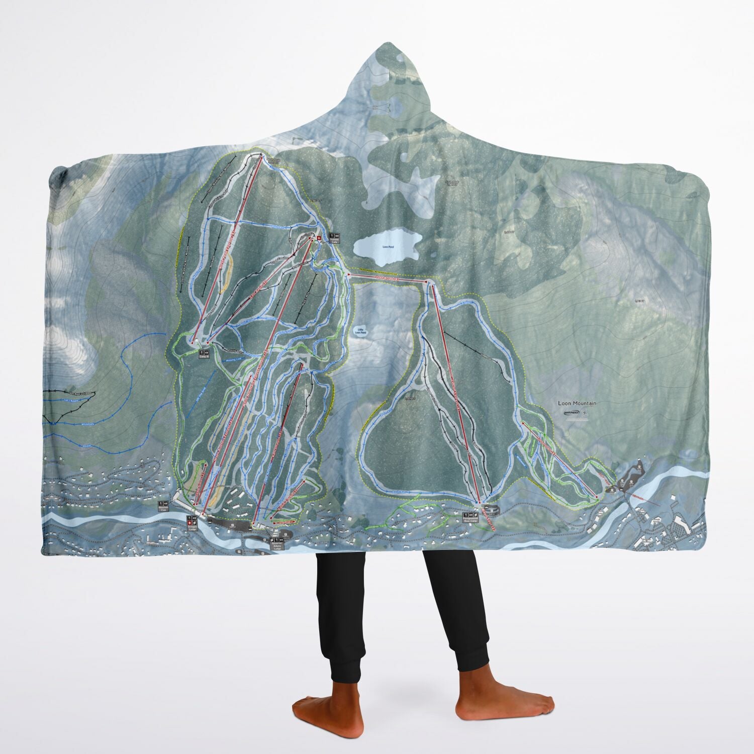 Loon Mountain, New Hampshire Ski Trail Map - Youth Hooded Blanket