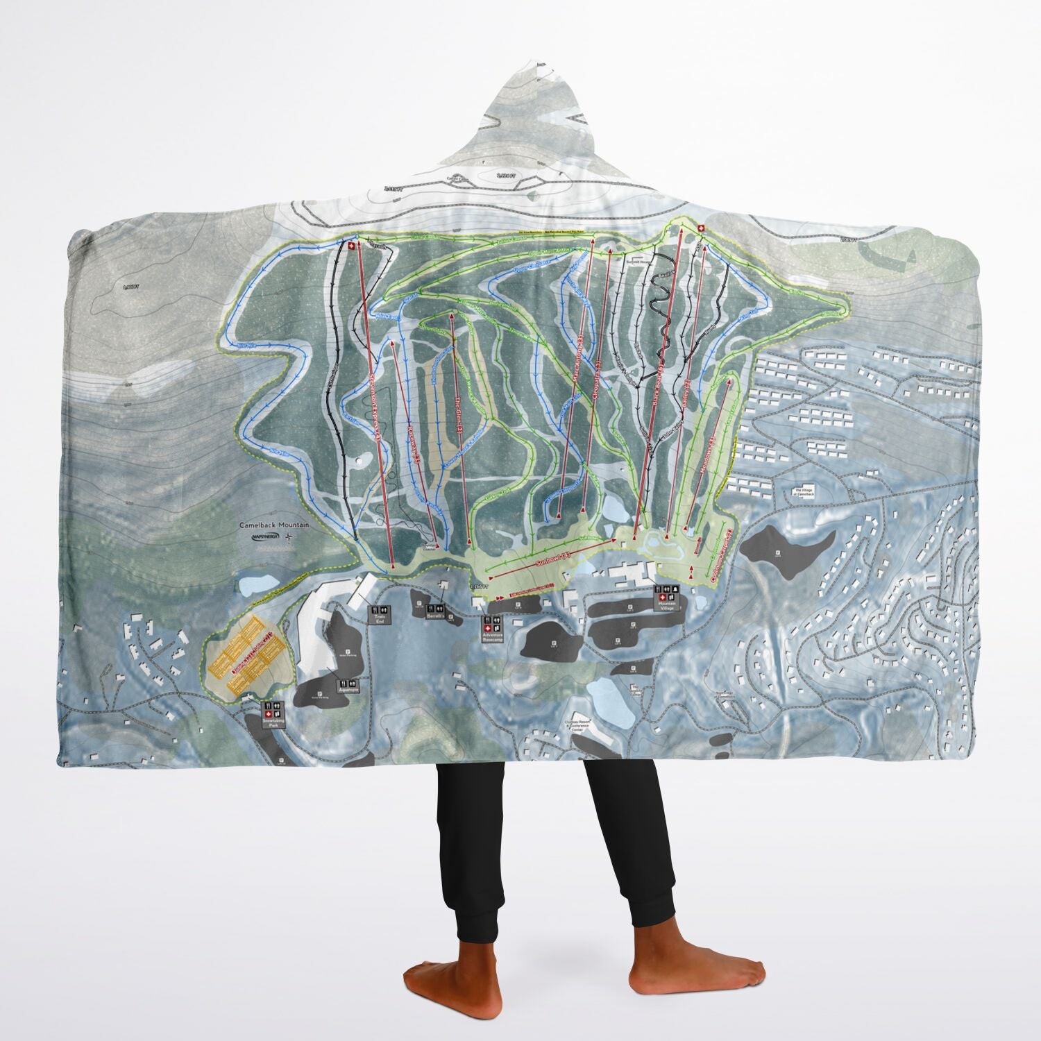 Camelback Mountain, Pennsylvania Ski Trail Map - Youth Hooded Blanket