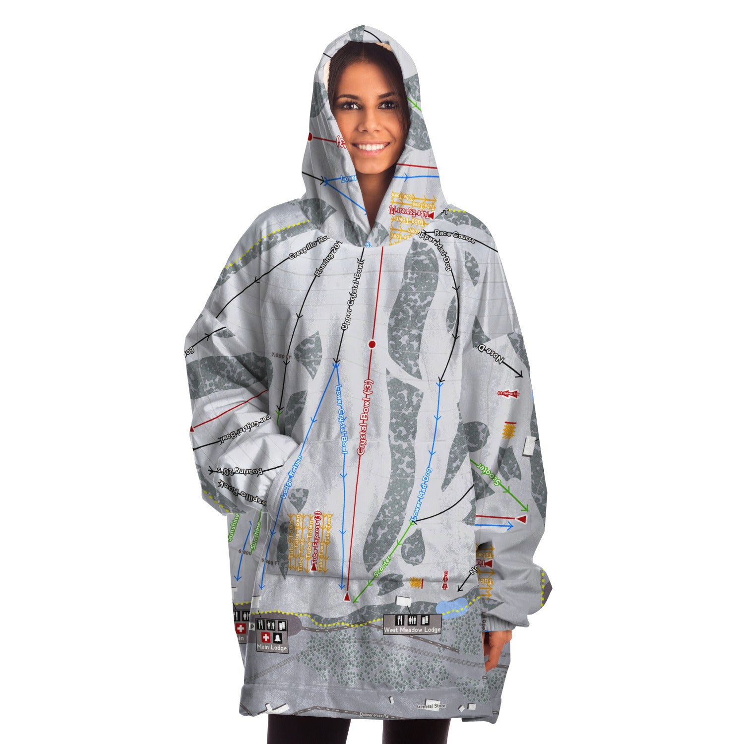 Soda Springs, California Ski Trail Map - Snug Hoodie