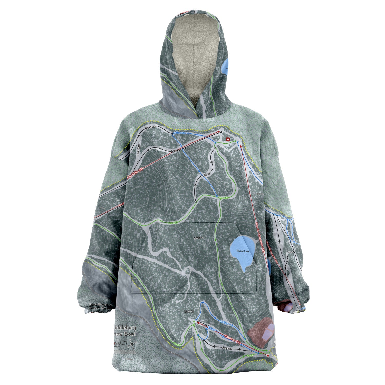 Middle Bury Snow Bowl, Vermont Ski Trail Map - Snug Hoodie