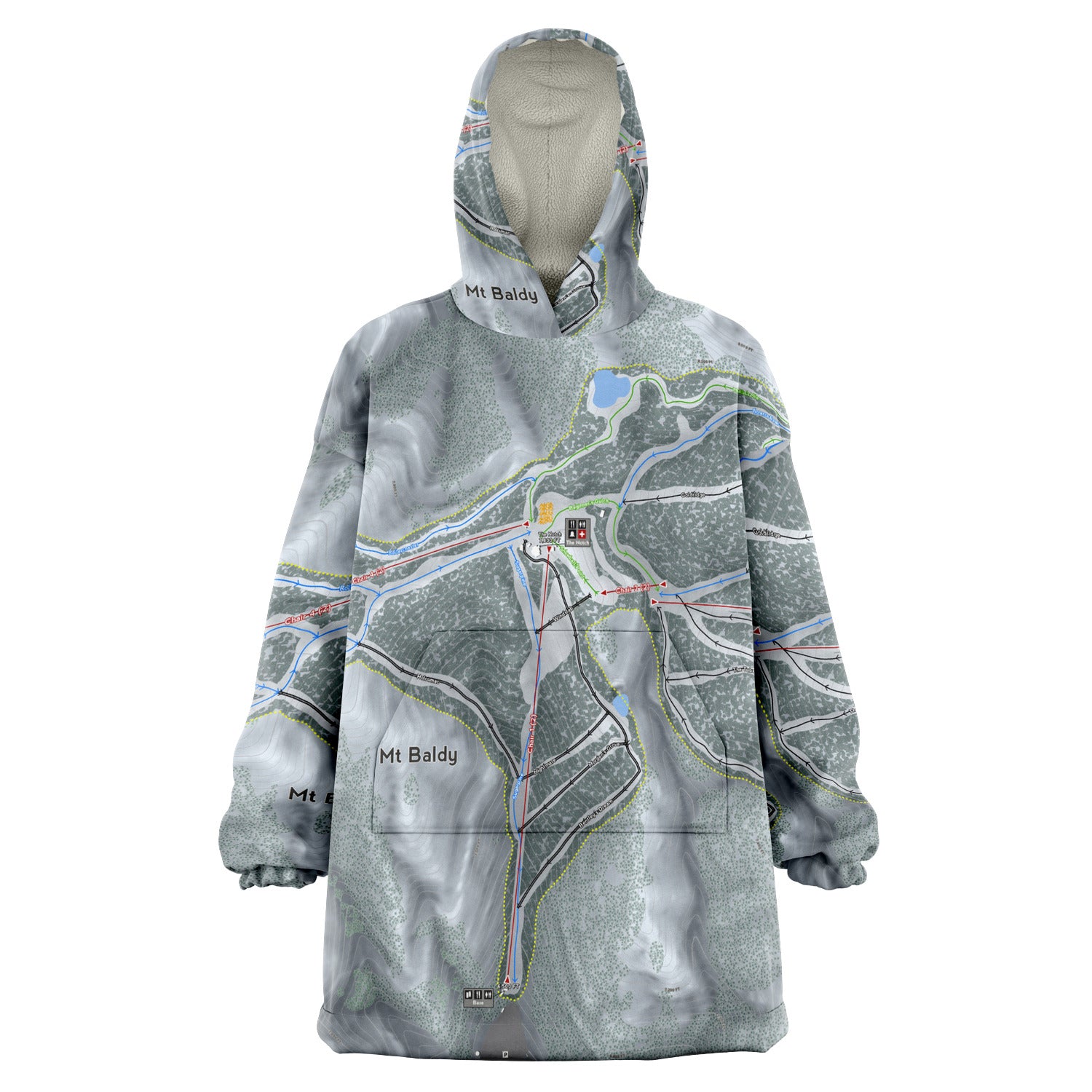 Mt. Baldy, California Ski Trail Map - Snug Hoodie