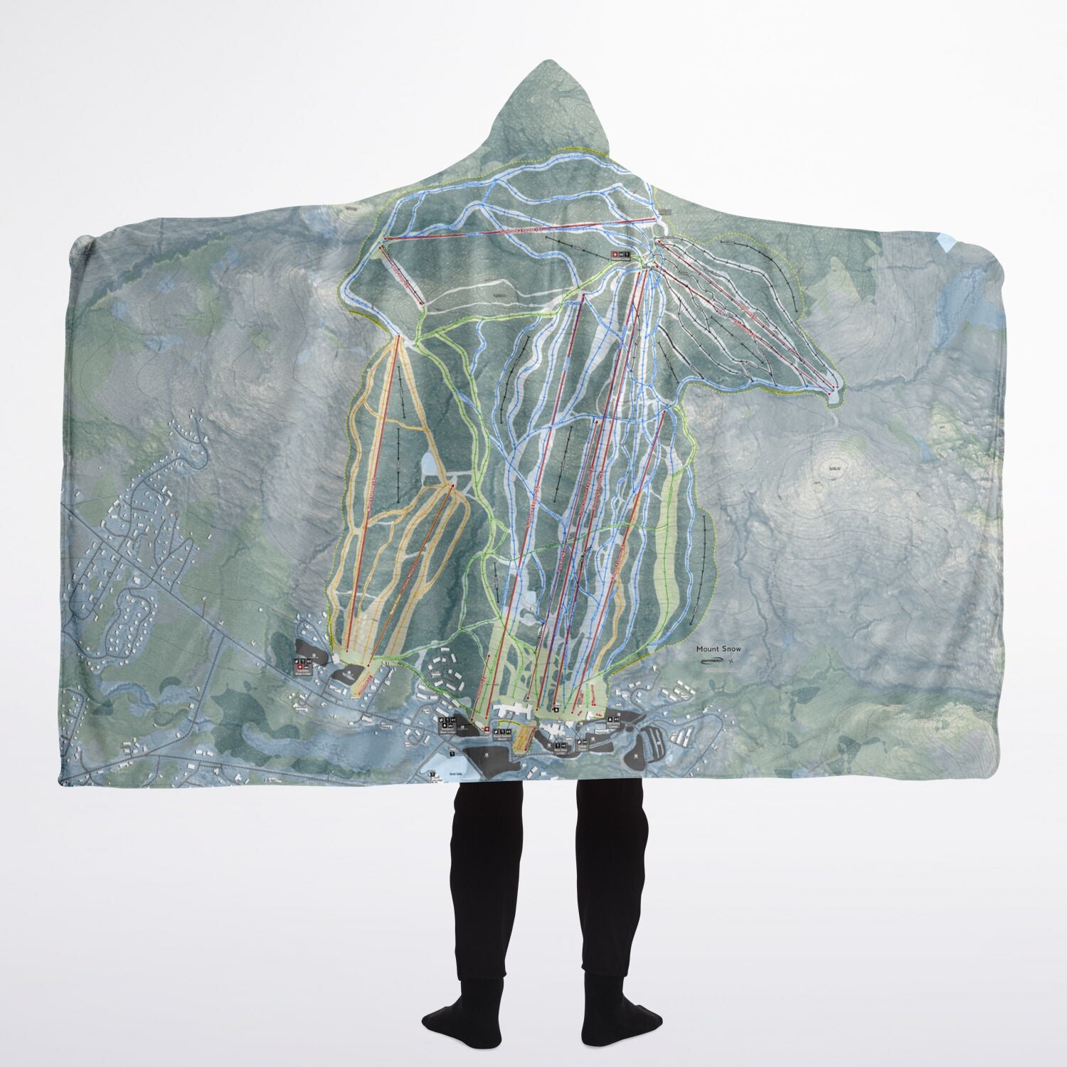 Mount Snow, Vermont Ski Trail Map - Adult Hooded Blanket