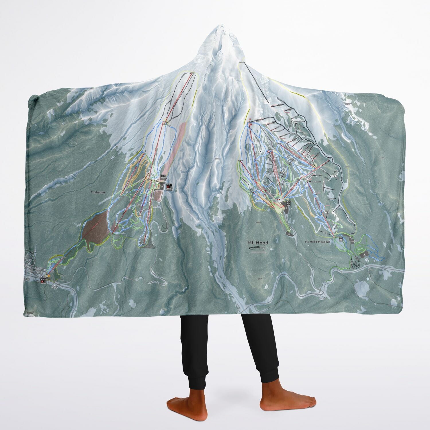 Mt Hood, Oregon Ski Trail Map - Youth Hooded Blanket