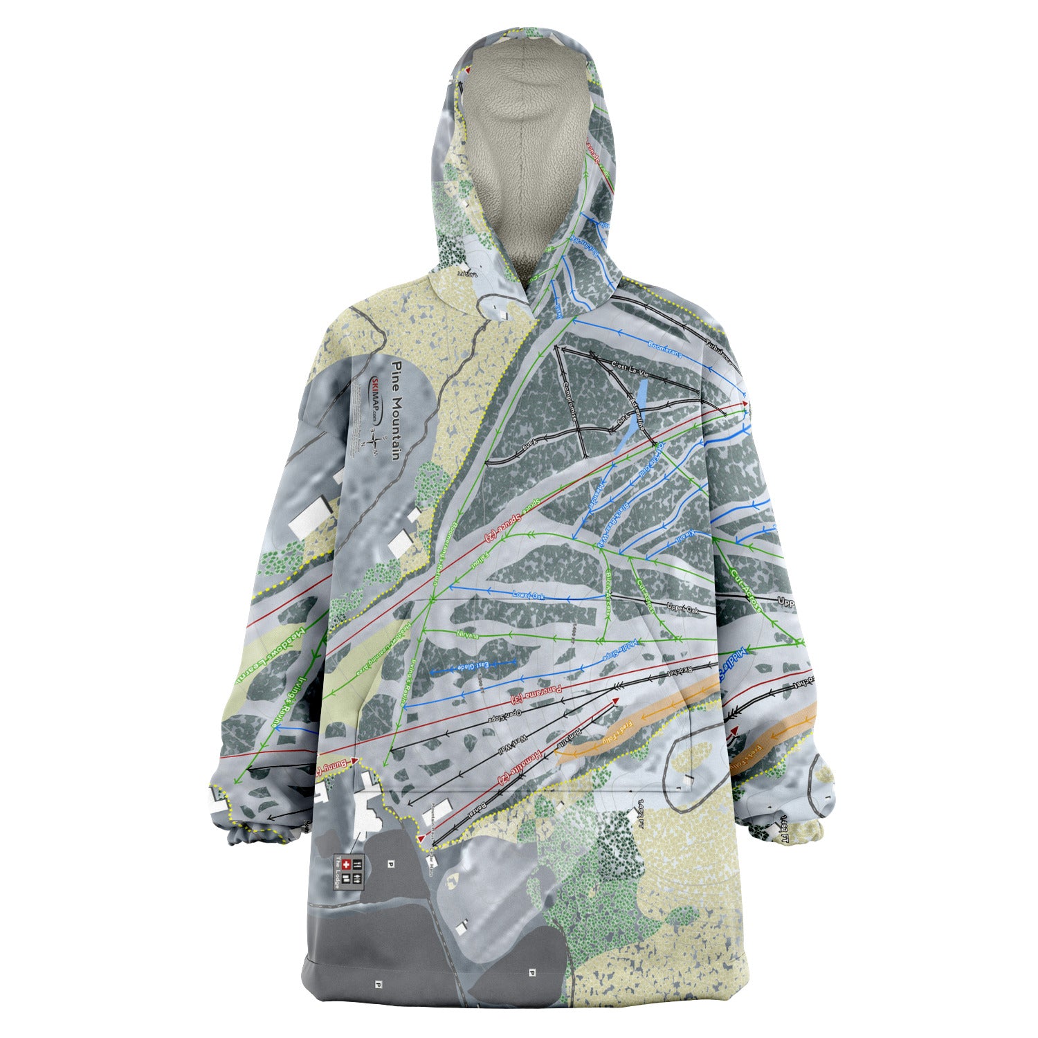 Pine Mountain, Michigan Ski Trail Map Snug Hoodie