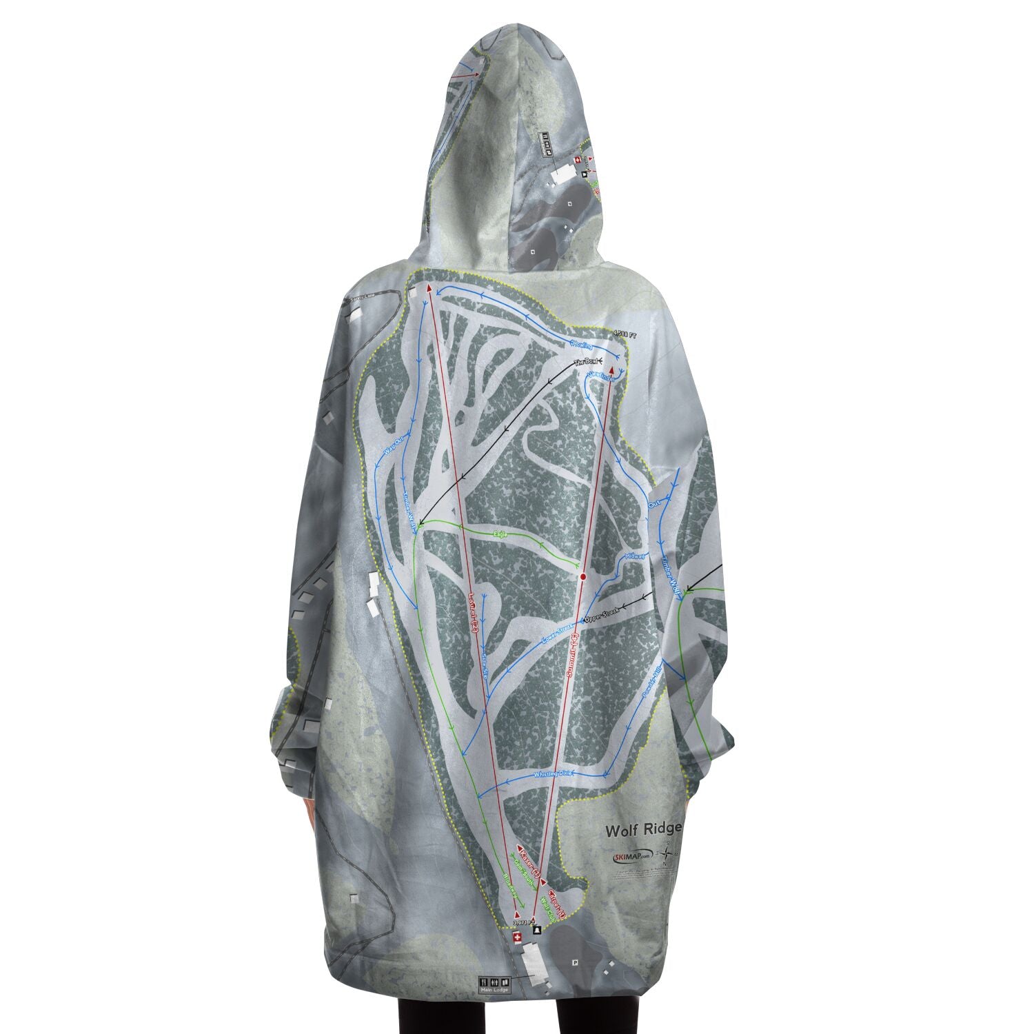 Wolf Ridge, North Carolina Ski Trail Map Snug Hoodie