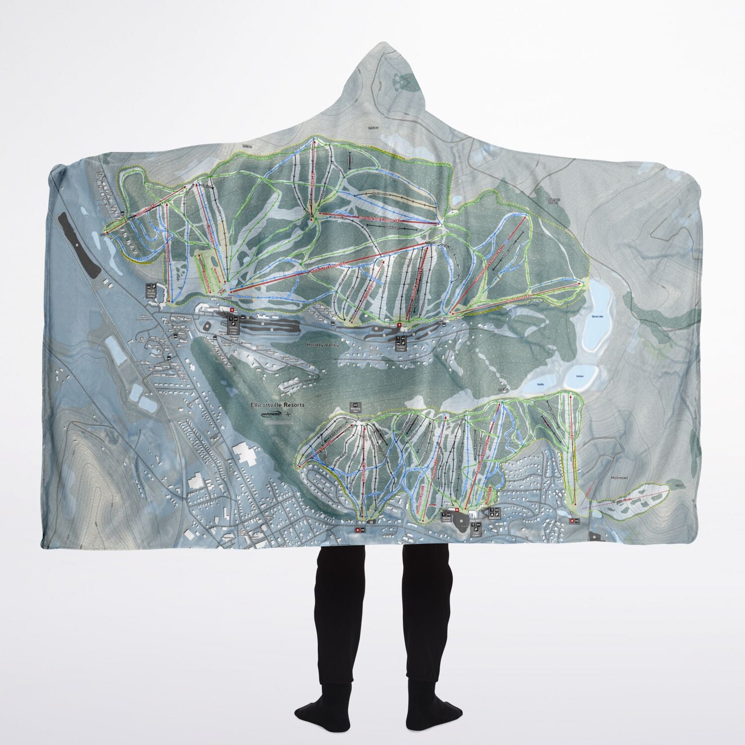 Holiday Valley Combo, New York Ski Trail Map - Adult Hooded Blanket