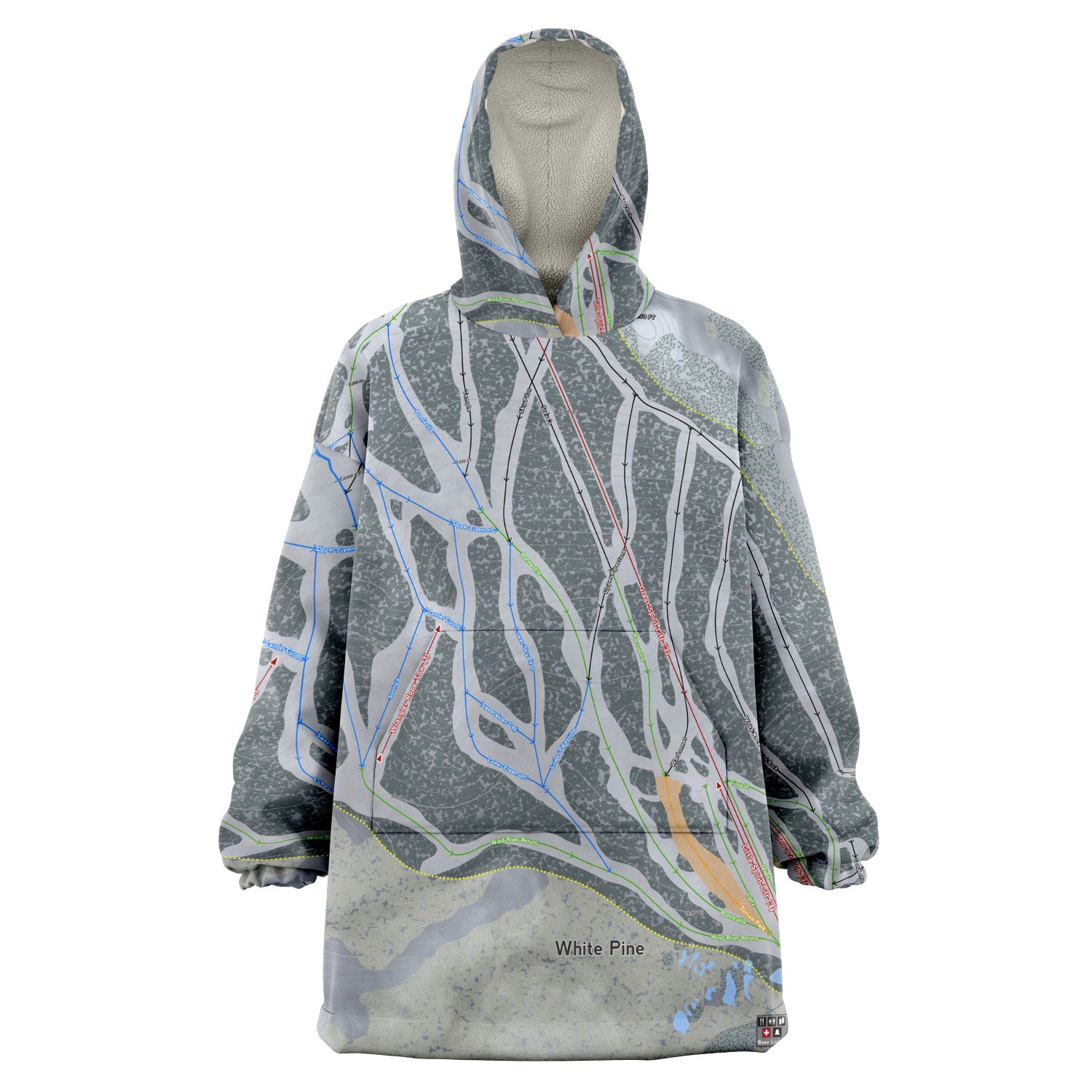 White Pine, Wyoming Ski Trail Map Snug Hoodie