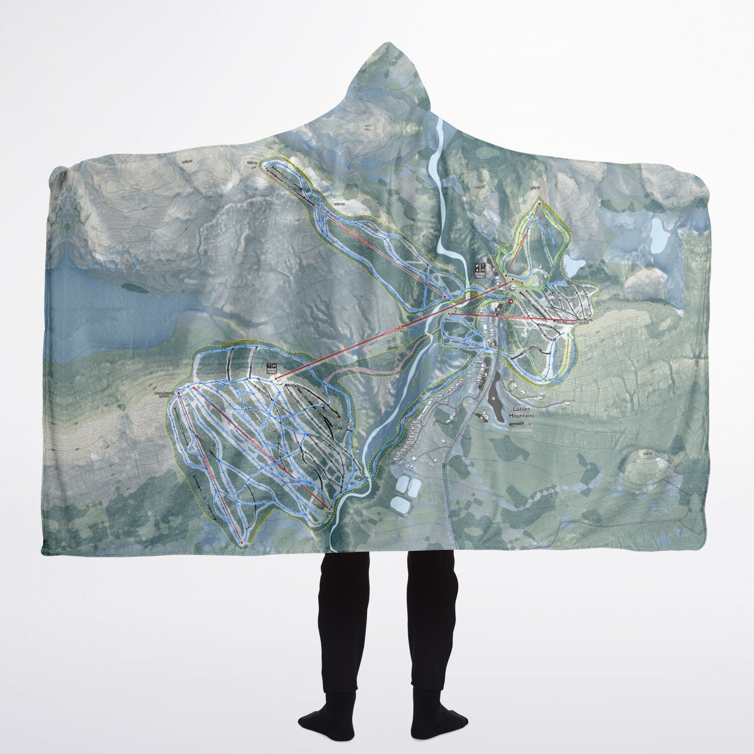 Lutsen Mountains, Minnesota Ski Trail Map - Adult Hooded Blanket