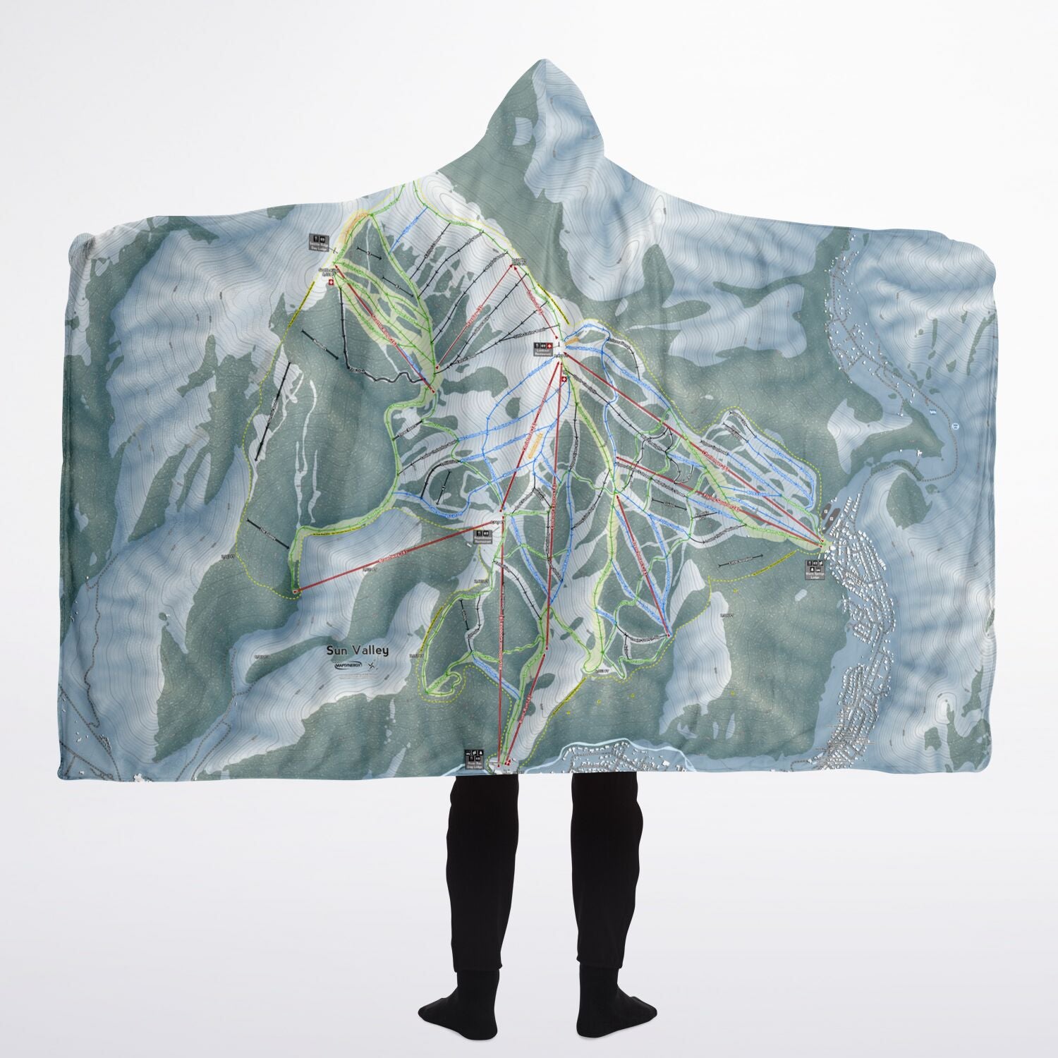 Sun Valley, Idaho Ski Trail Map - Adult Hooded Blanket