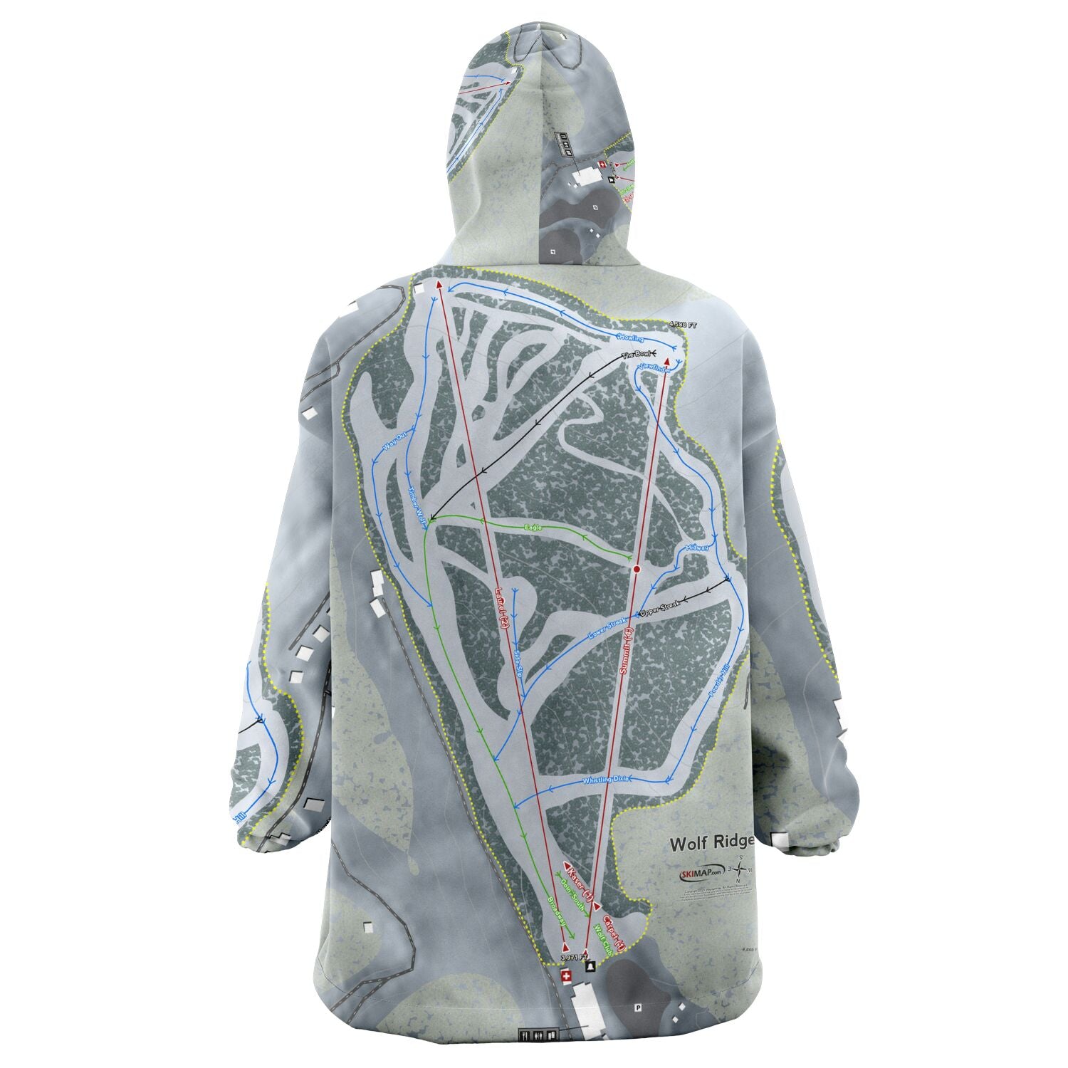 Wolf Ridge, North Carolina Ski Trail Map Snug Hoodie