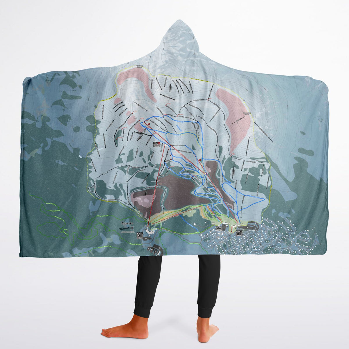 Alyeska, Alaska Ski Trail Map - Youth Hooded Blanket