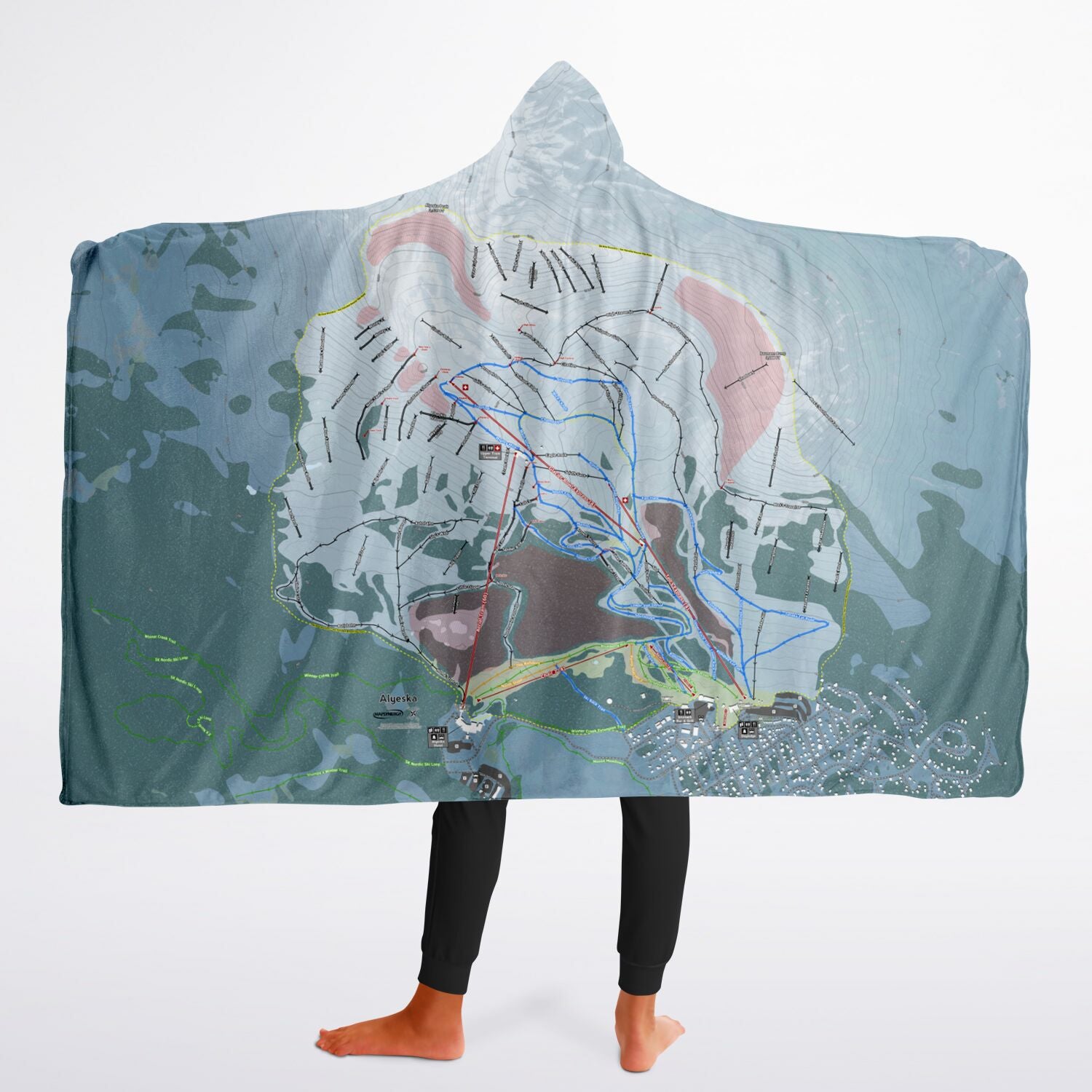 Alyeska, Alaska Ski Trail Map - Youth Hooded Blanket