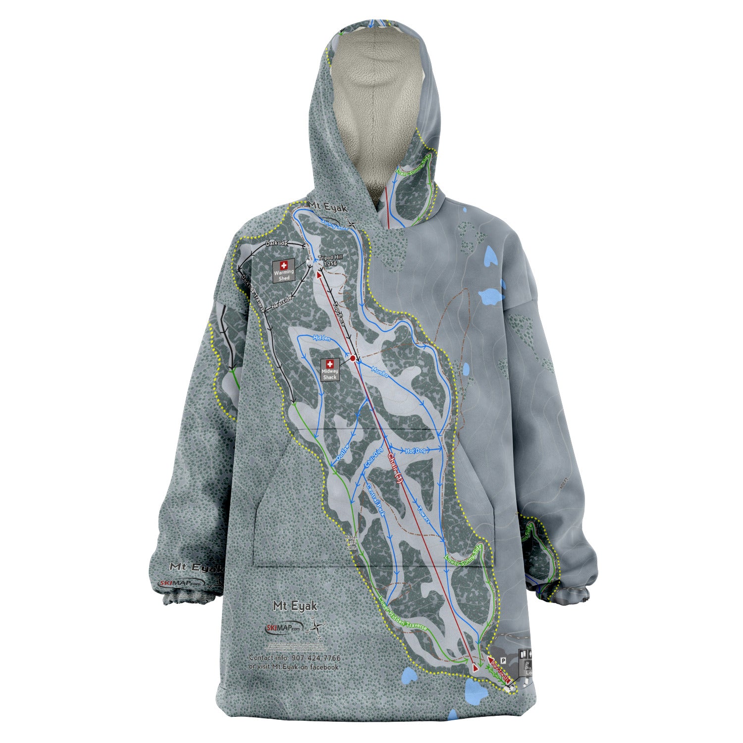 Mt Eyak, Alaska Ski Trail Map Snug Hoodie