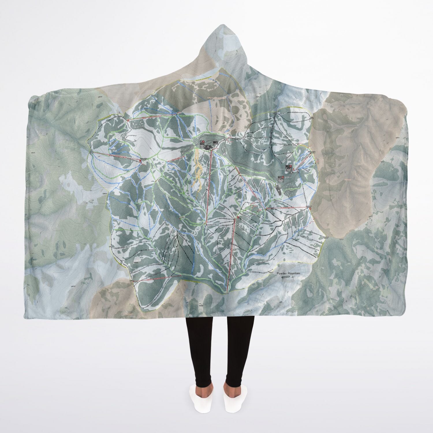 Powder Mountain, Utah Ski Trail Map - Adult Hooded Blanket