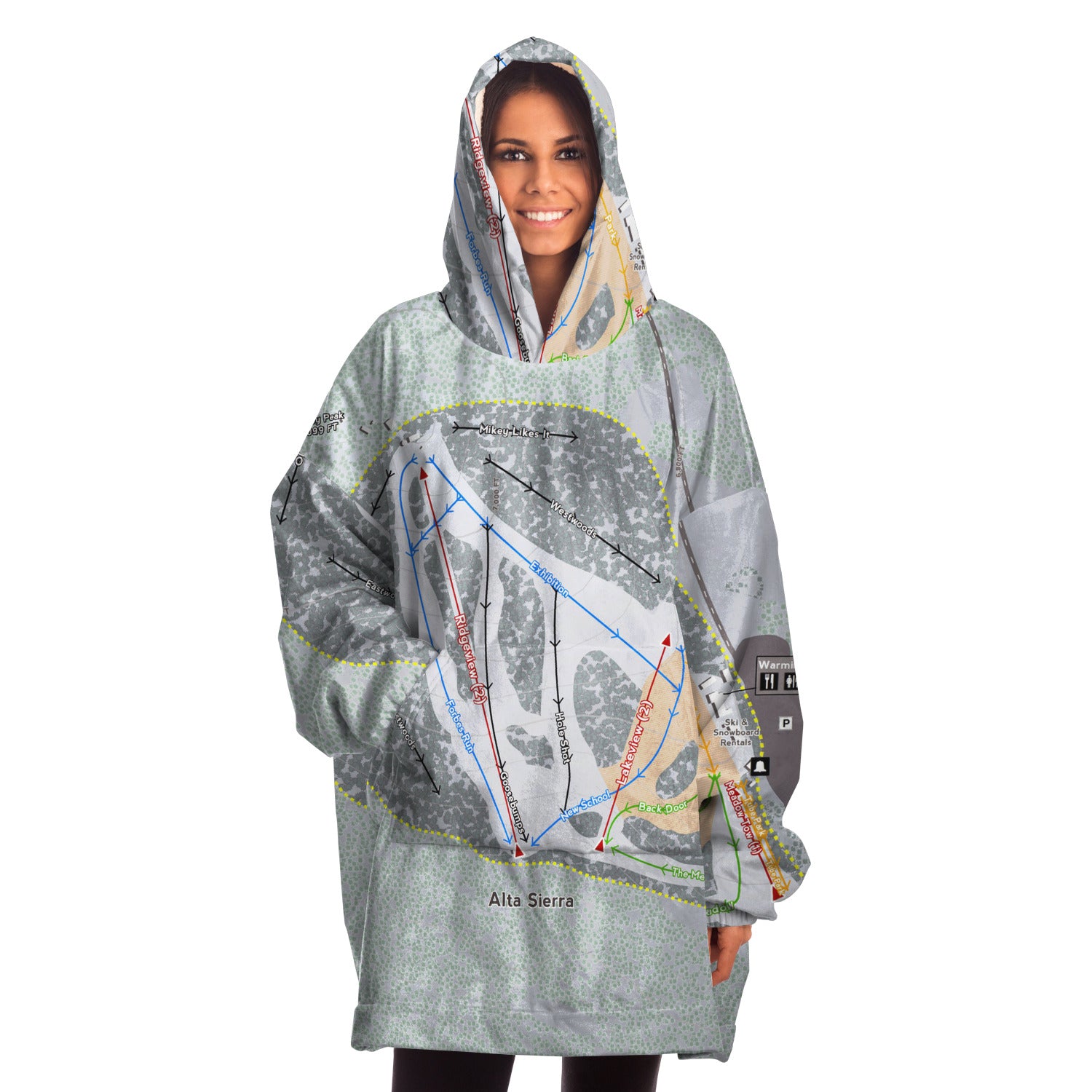 Alta Sierra, California Ski Trail Map - Snug Hoodie