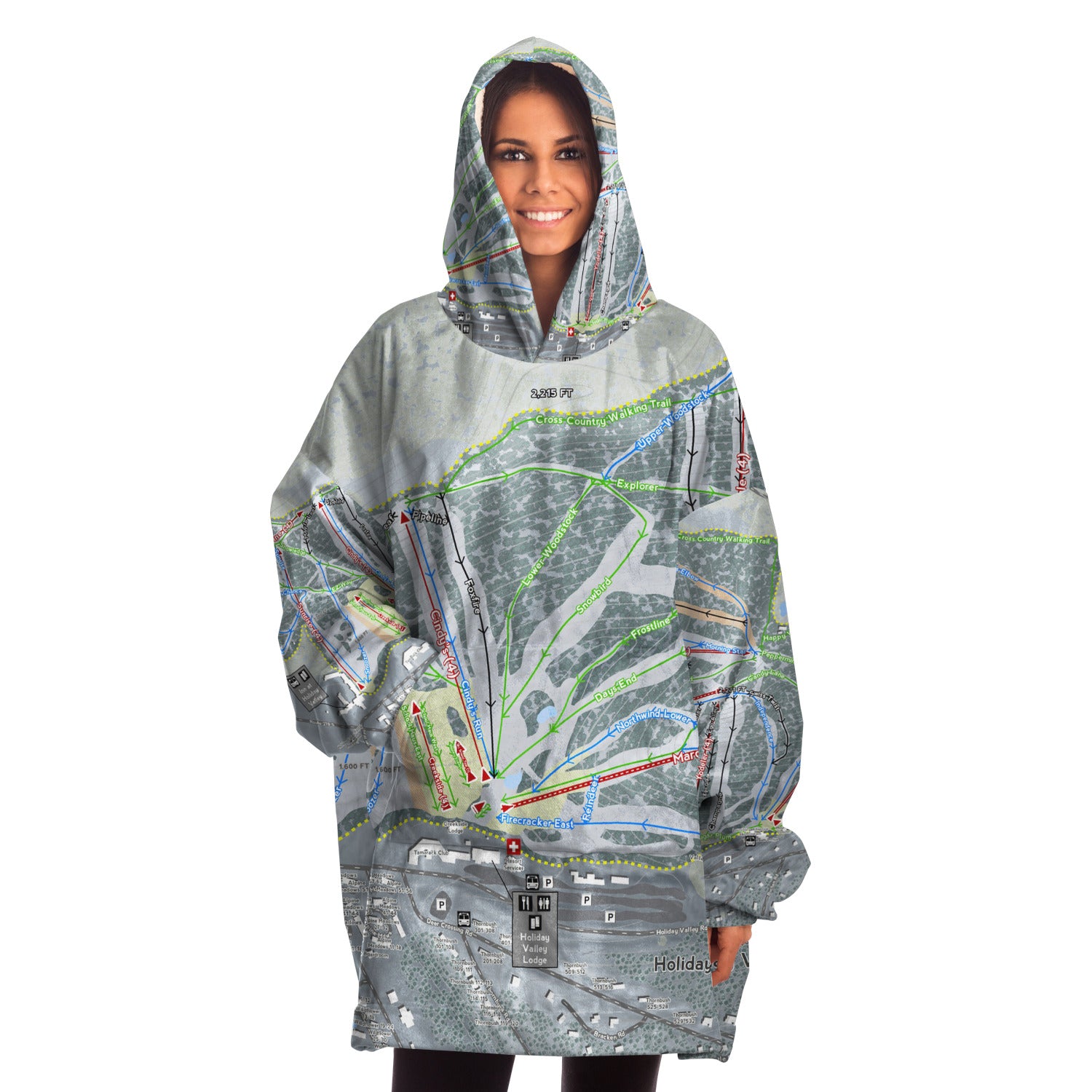 Holiday Valley, New York Ski Trail Map - Snug Hoodie