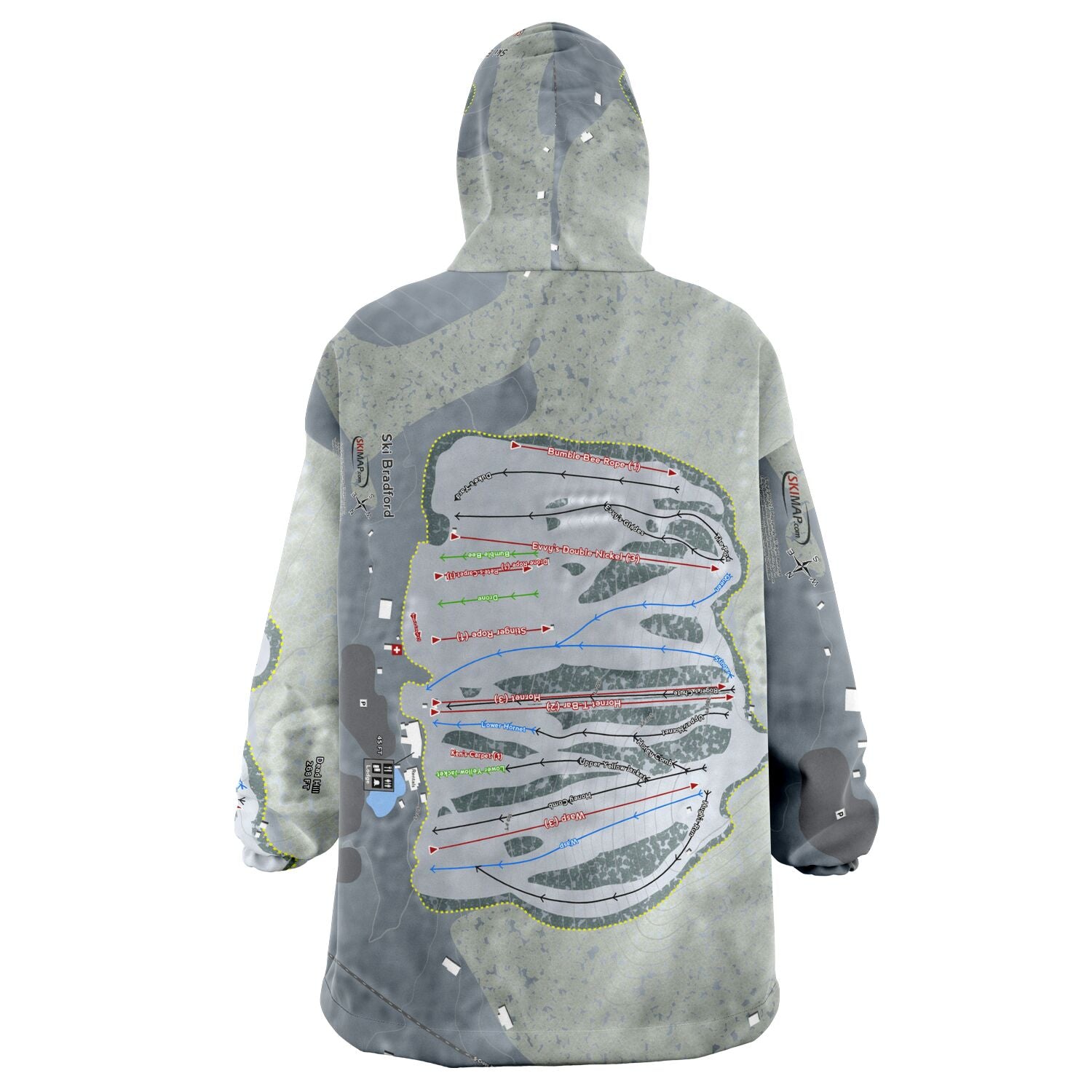 Ski Bradford, Massachusetts Ski Trail Map Snug Hoodie