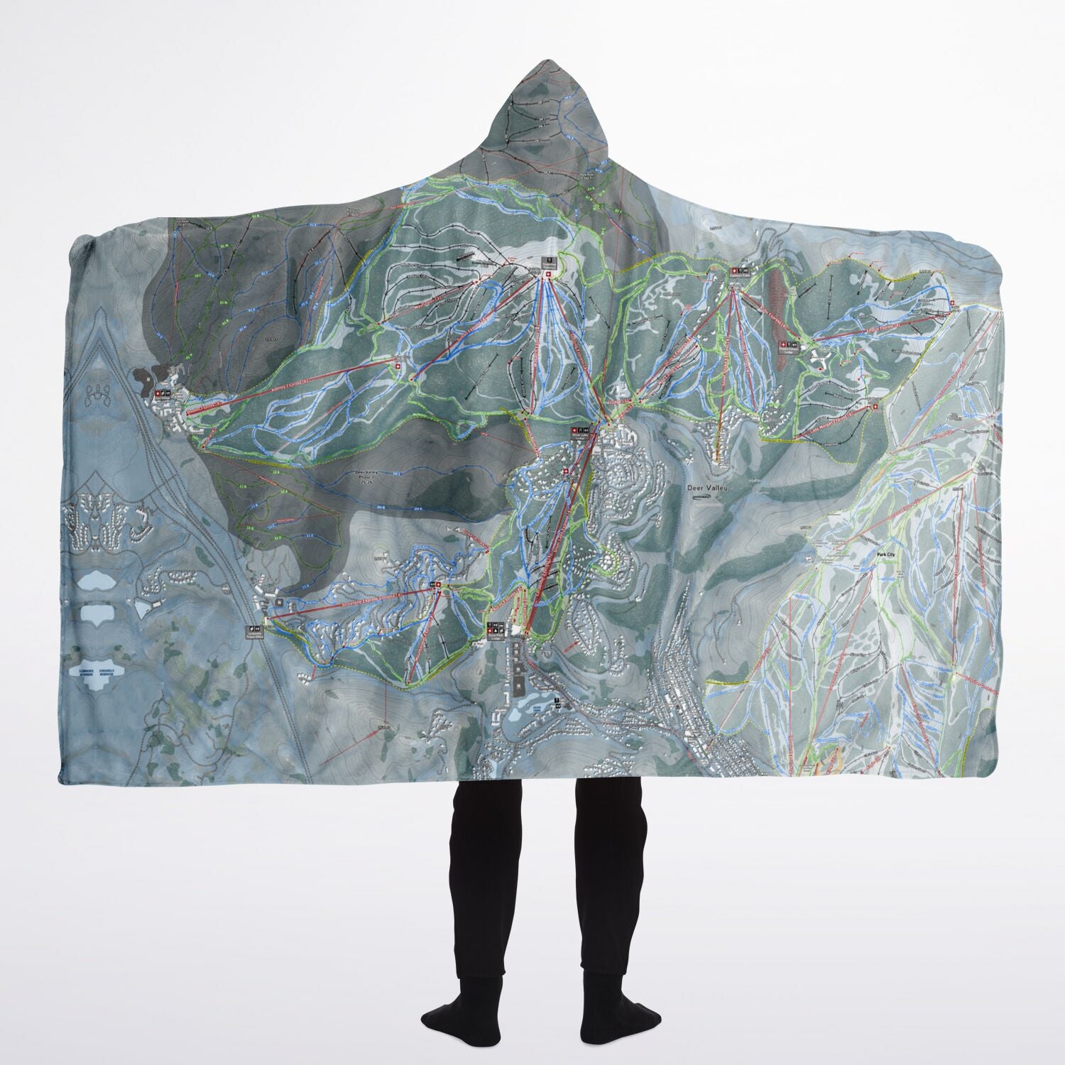 Deer Valley, Utah Ski Trail Map - Adult Hooded Blanket