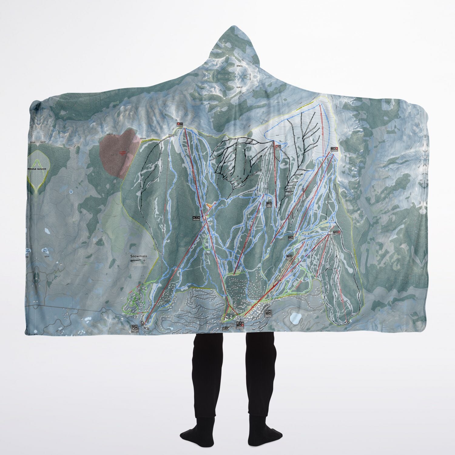 Snowmass, Colorado Ski Trail Map - Adult Hooded Blanket