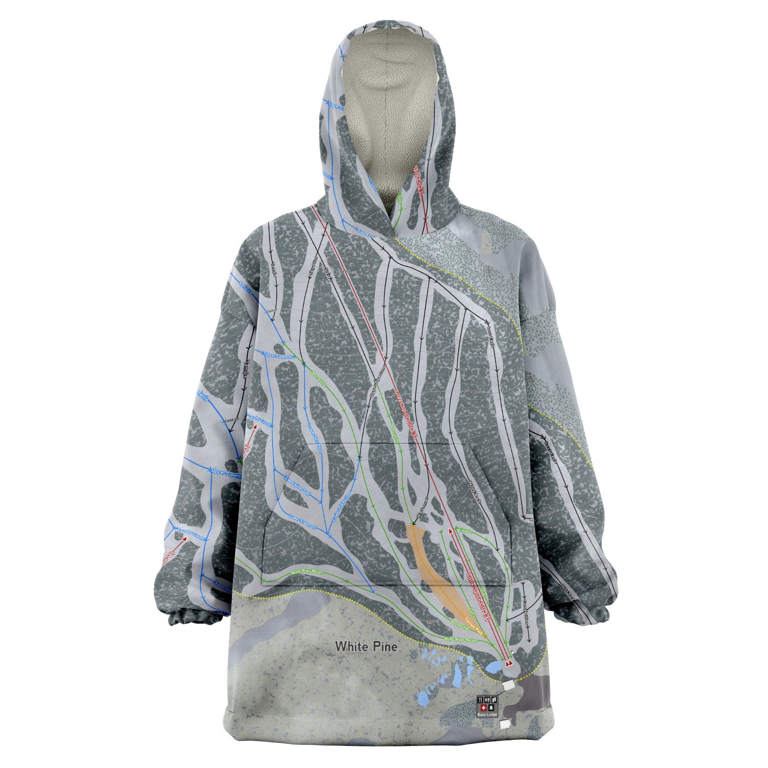 White Pine, Wyoming Ski Trail Map Snug Hoodie