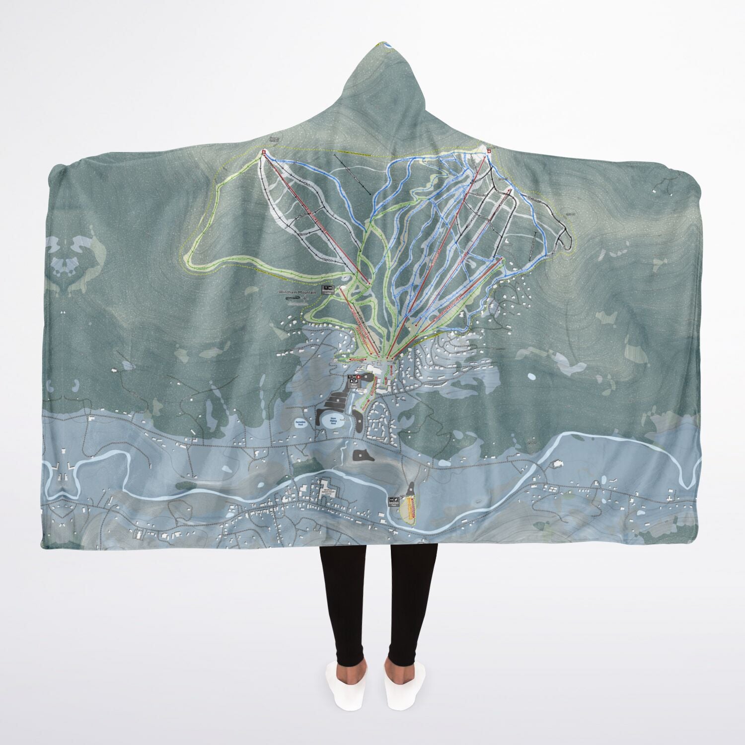 Windham Mountain, New York Ski Trail Map - Adult Hooded Blanket