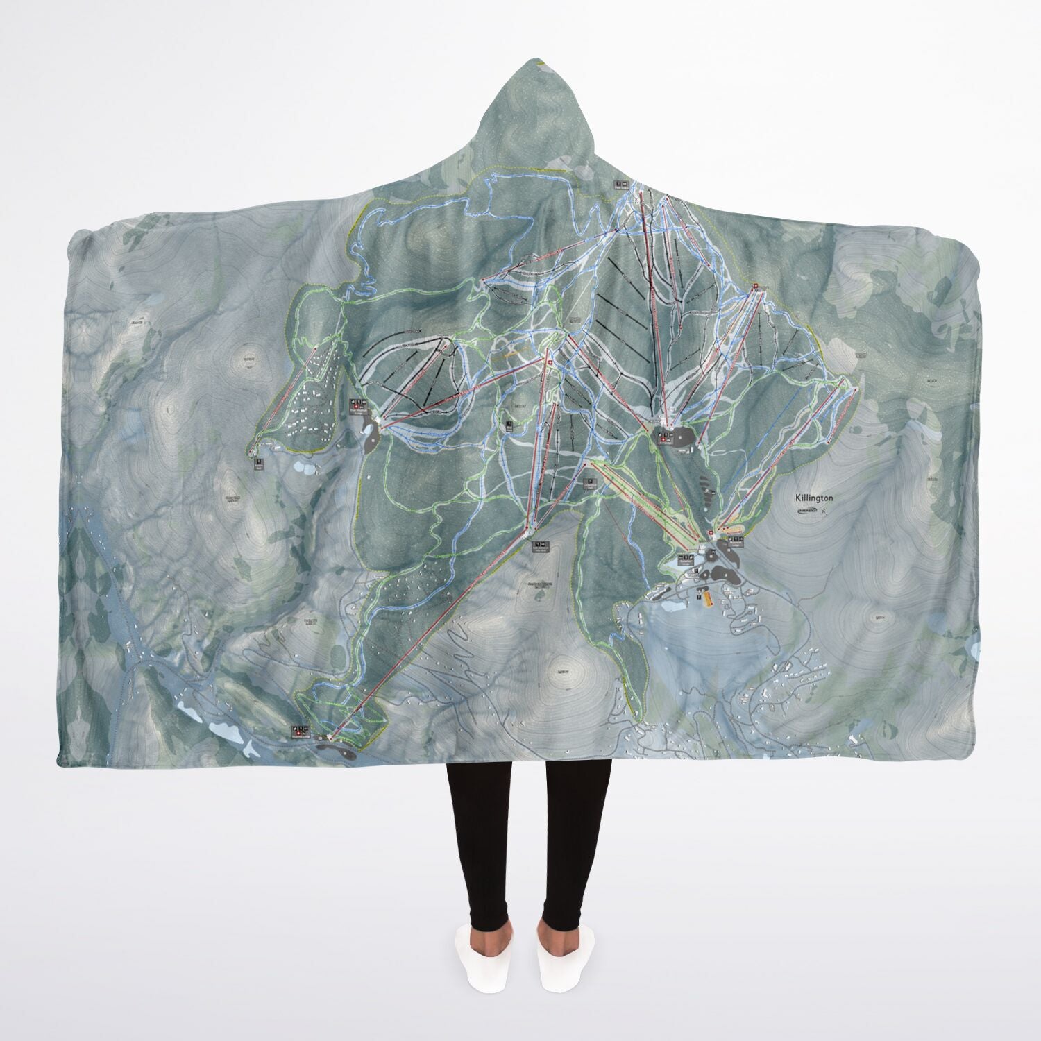 Killington, Vermont Ski Trail Map - Adult Hooded Blanket