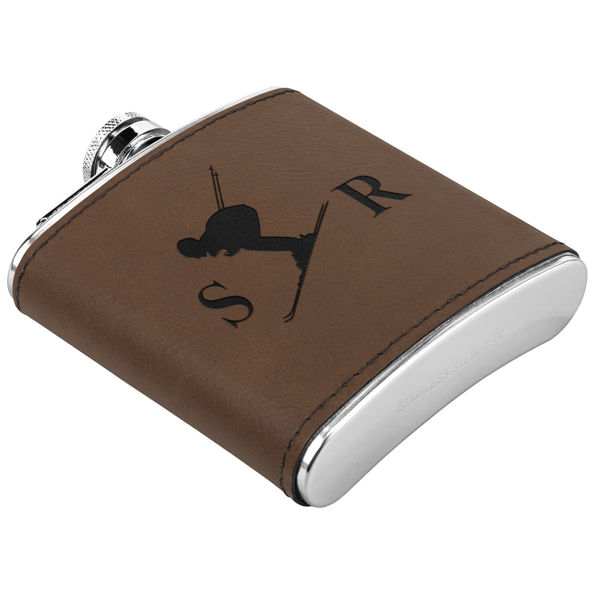 Personalized Leather Hip Flask, Ski Engraved Personalized Flask Personalized Custom Flask, Flask Engraved