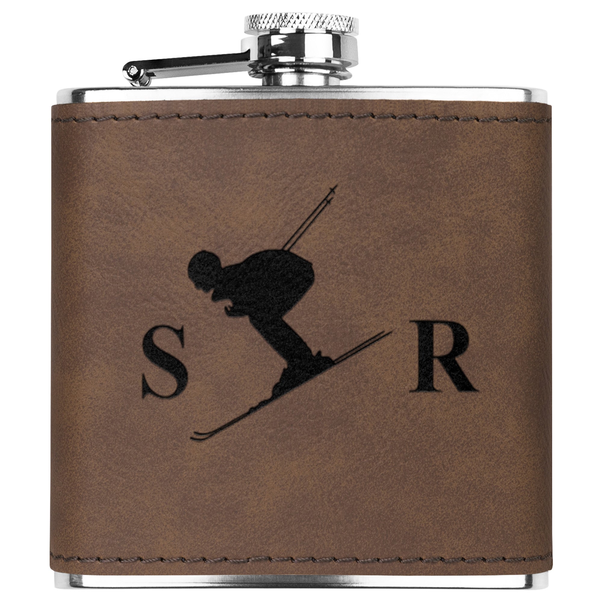 Personalized Leather Hip Flask, Ski Engraved Personalized Flask Personalized Custom Flask, Flask Engraved