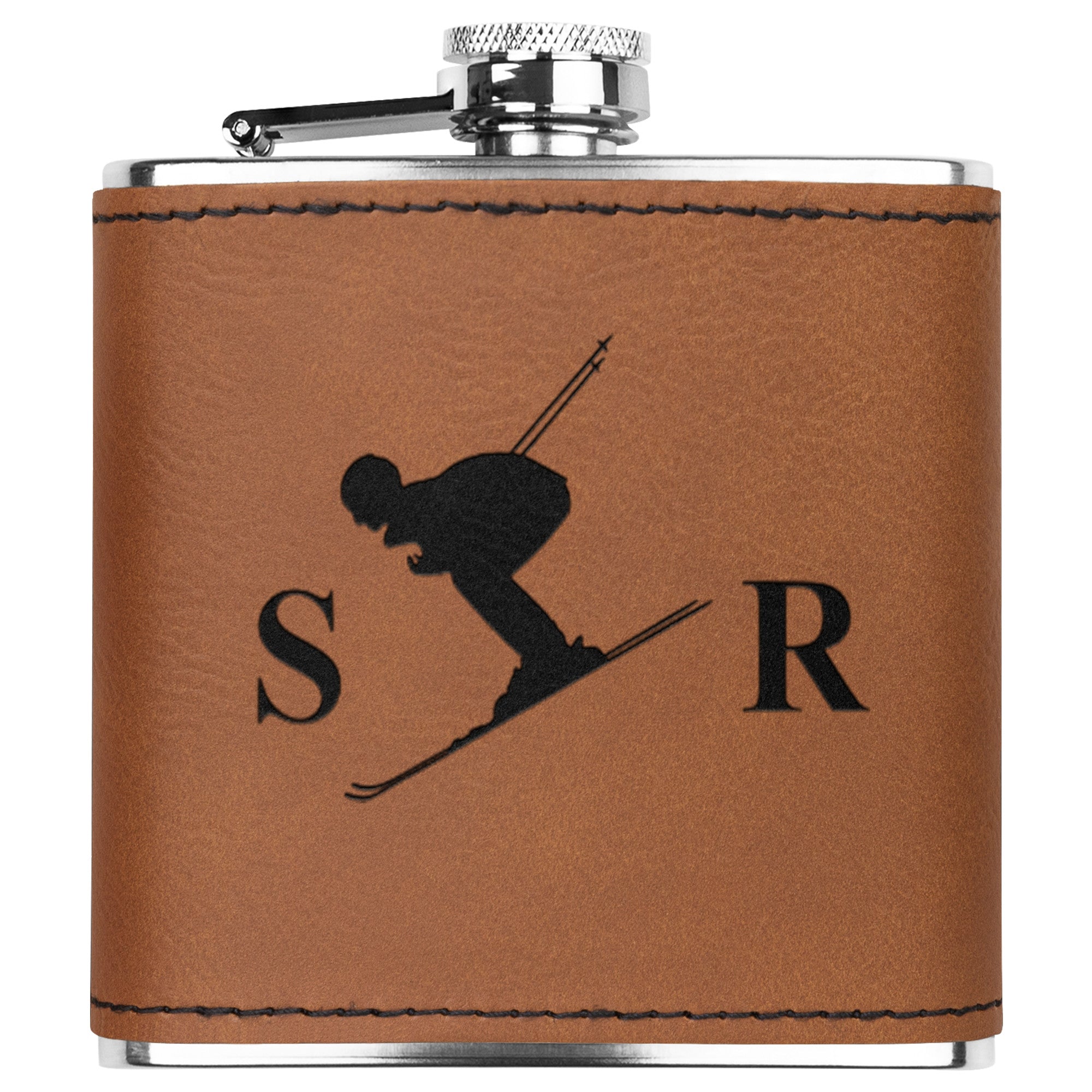 Personalized Leather Hip Flask, Ski Engraved Personalized Flask Personalized Custom Flask, Flask Engraved