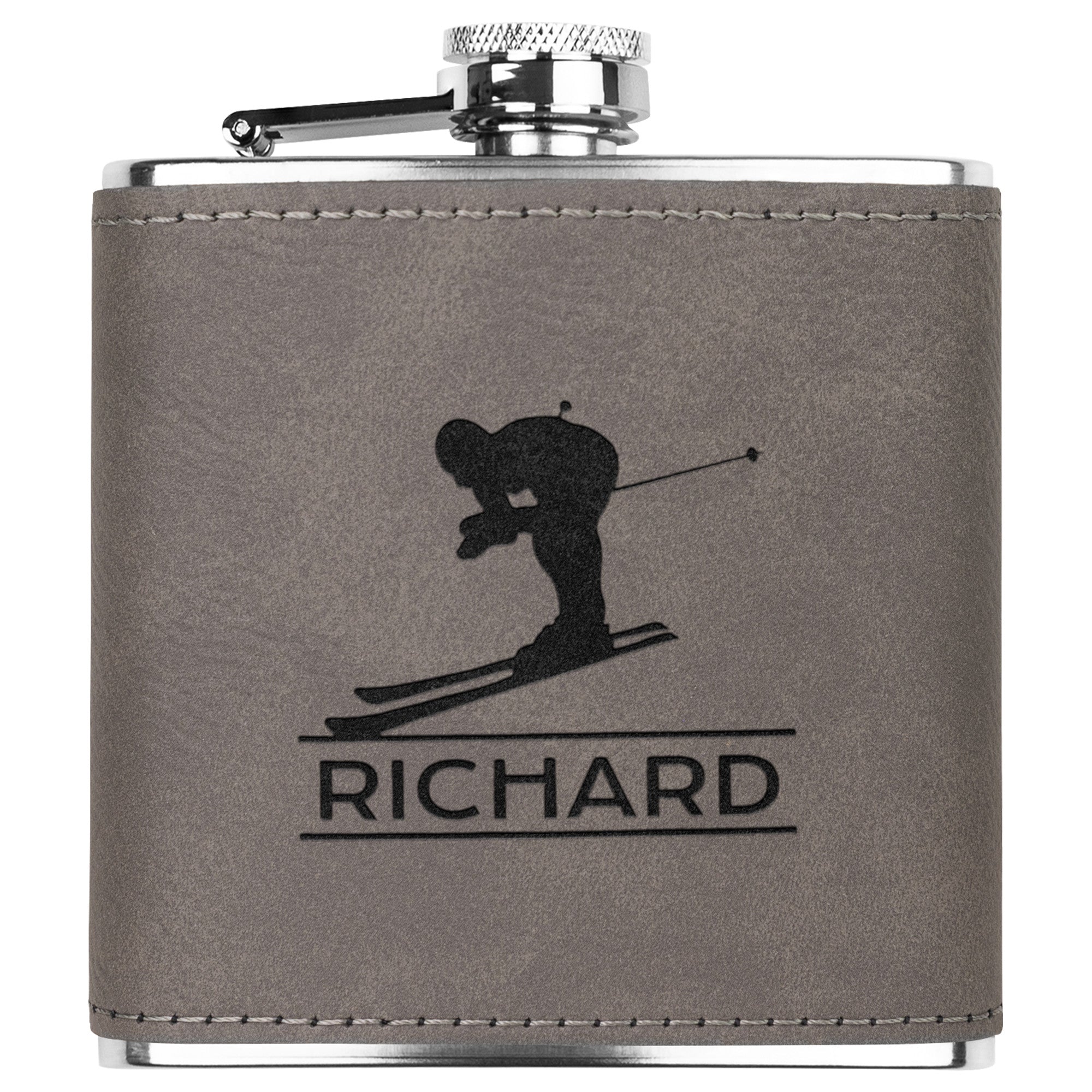 Ski FLASKS WITH HAND DYED ENGRAVED LEATHER WRAP - STAINLESS STEEL FLASK