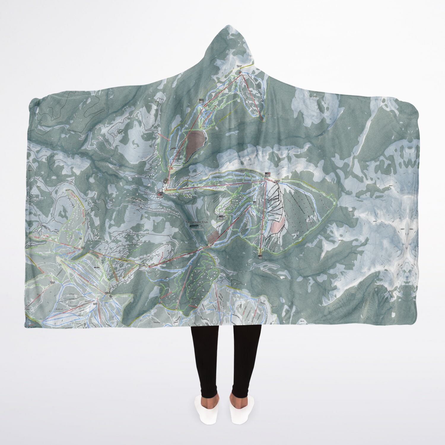 Yellowstone Club, Montana Ski Trail Map - Adult Hooded Blanket