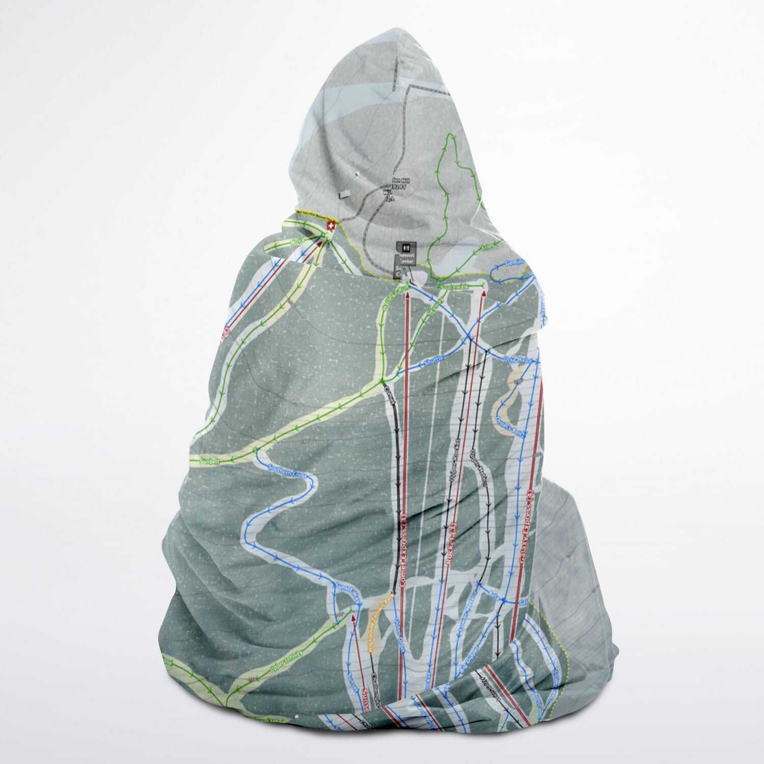 Bristol Mountain, New York Ski Trail Map - Adult Hooded Blanket